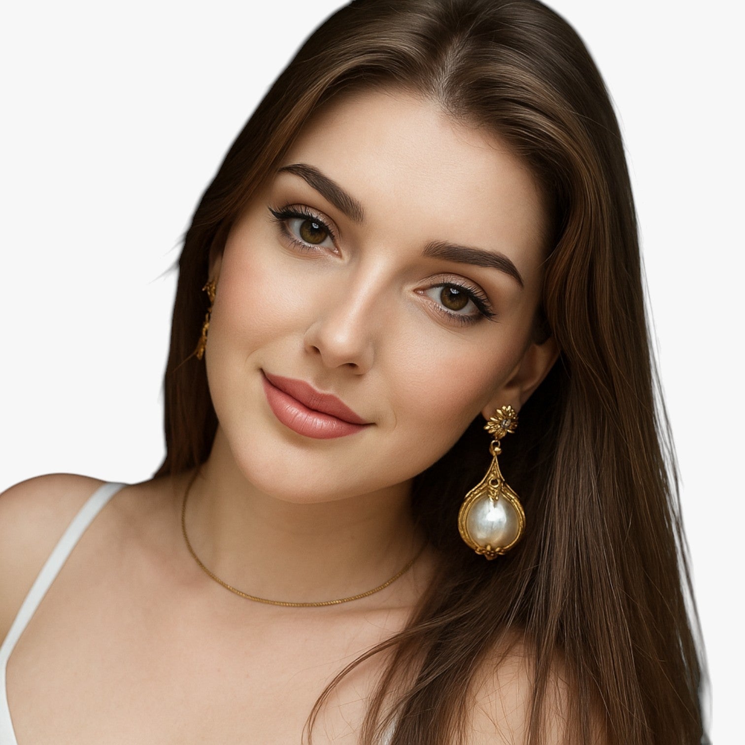 Zaria | Elegante Vintage-Ohrringe mit Perle und Blumenmustern in altgoldenem Stil