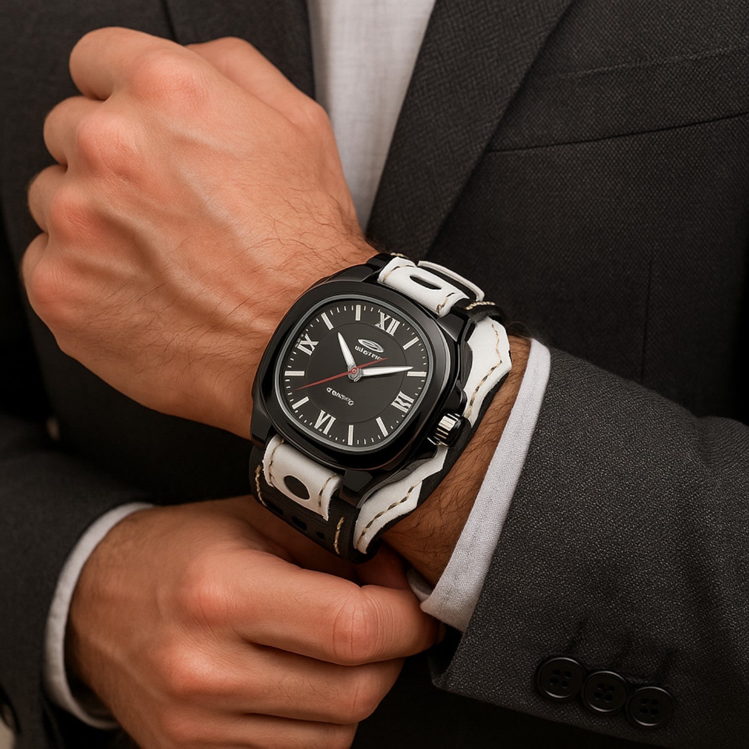 Alden | Großes quadratisches Herrenuhr mit echtem Lederarmband