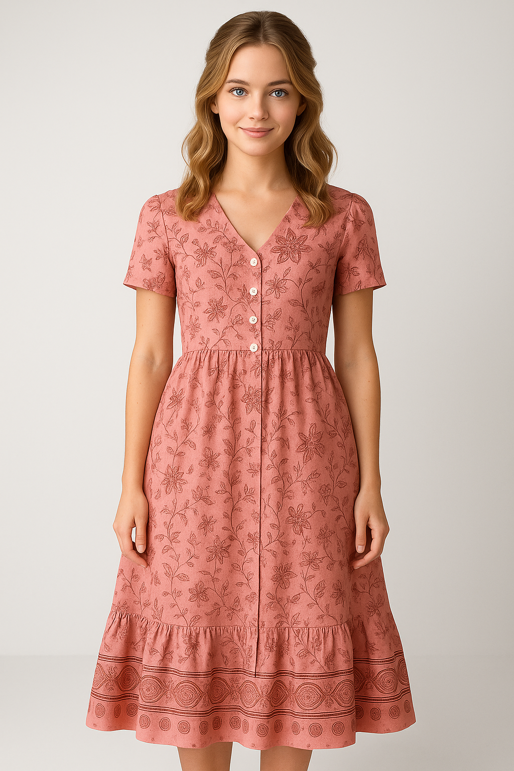 Damen Blumenkleid mit V-Ausschnitt für Sommer 4