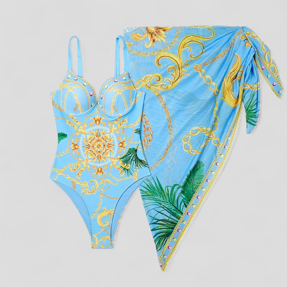 Damen Eleganter Einteiler Badeanzug mit Goldakzenten 3