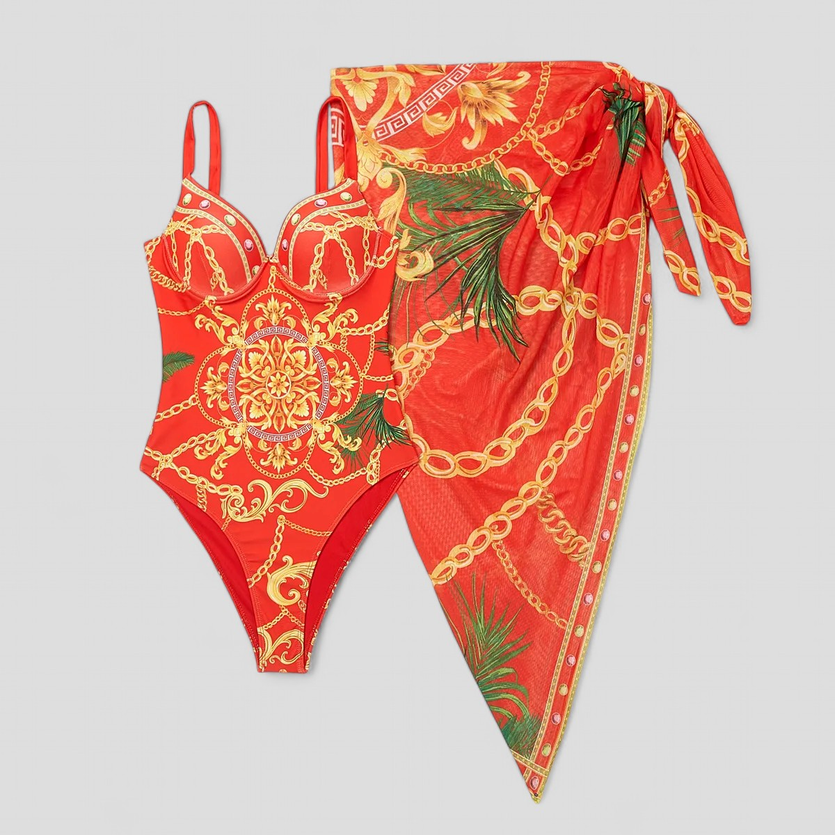 Damen Eleganter Einteiler Badeanzug mit Goldakzenten 4