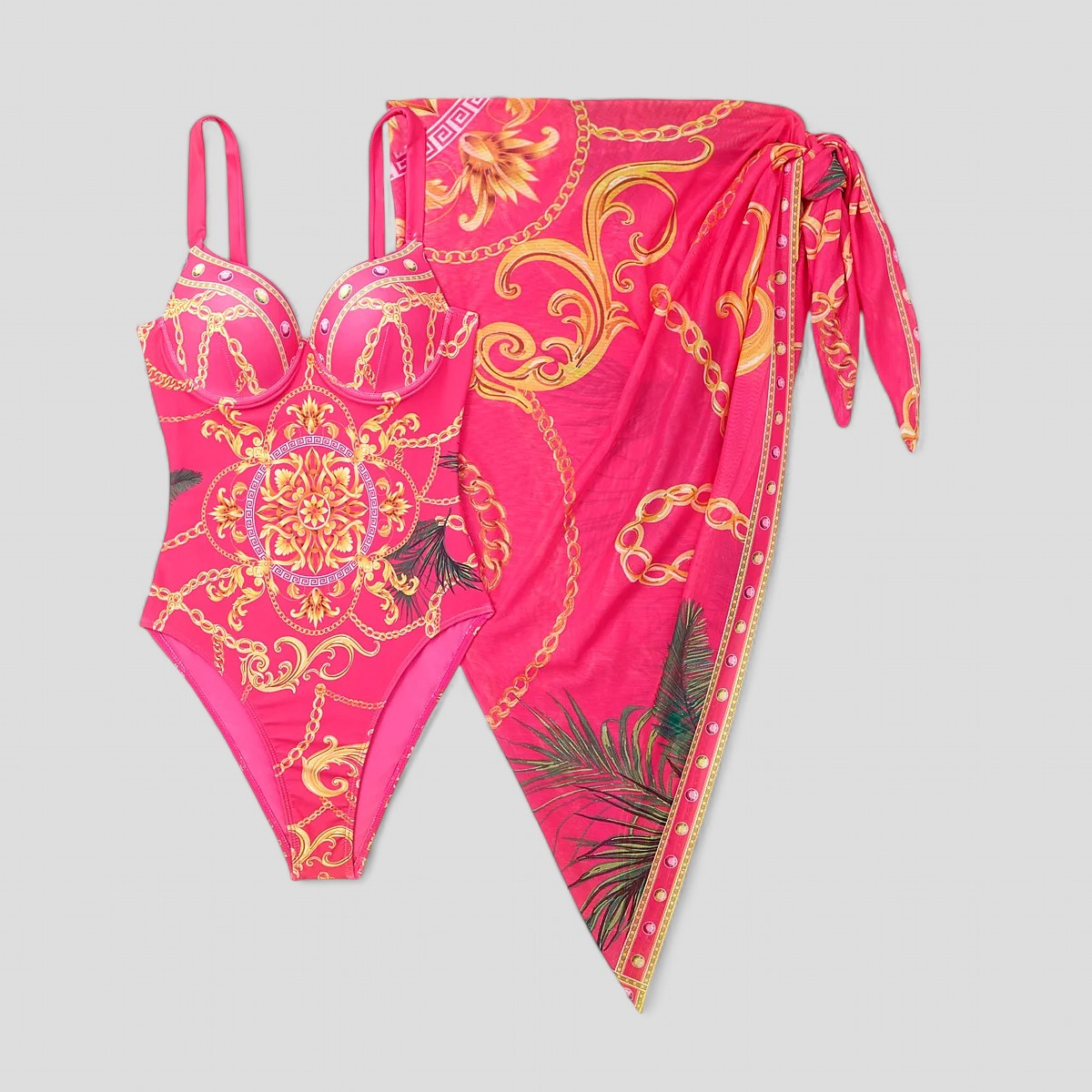 Damen Eleganter Einteiler Badeanzug mit Goldakzenten 6
