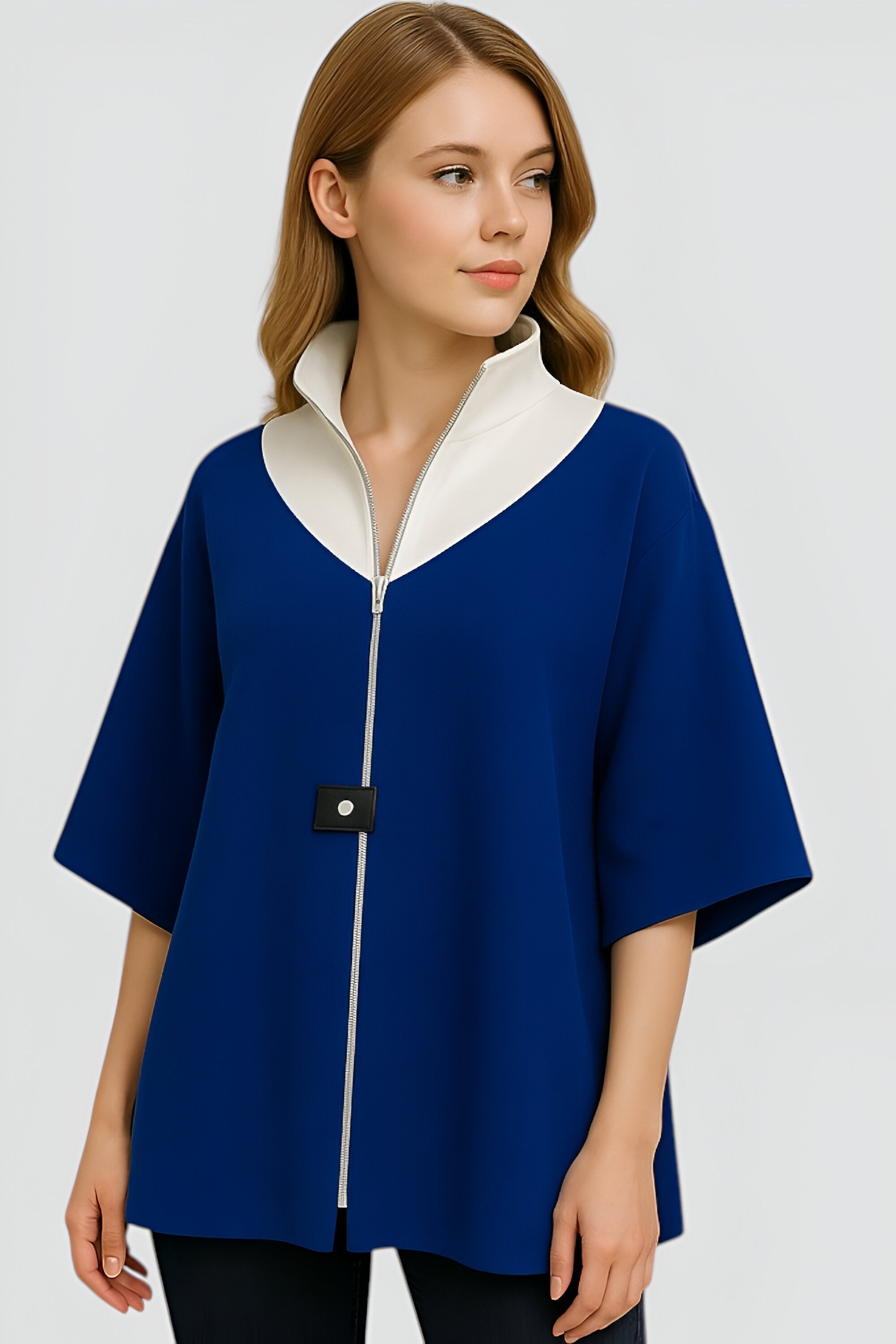 Damen Eleganter Langer Mantel mit Reißverschluss 1