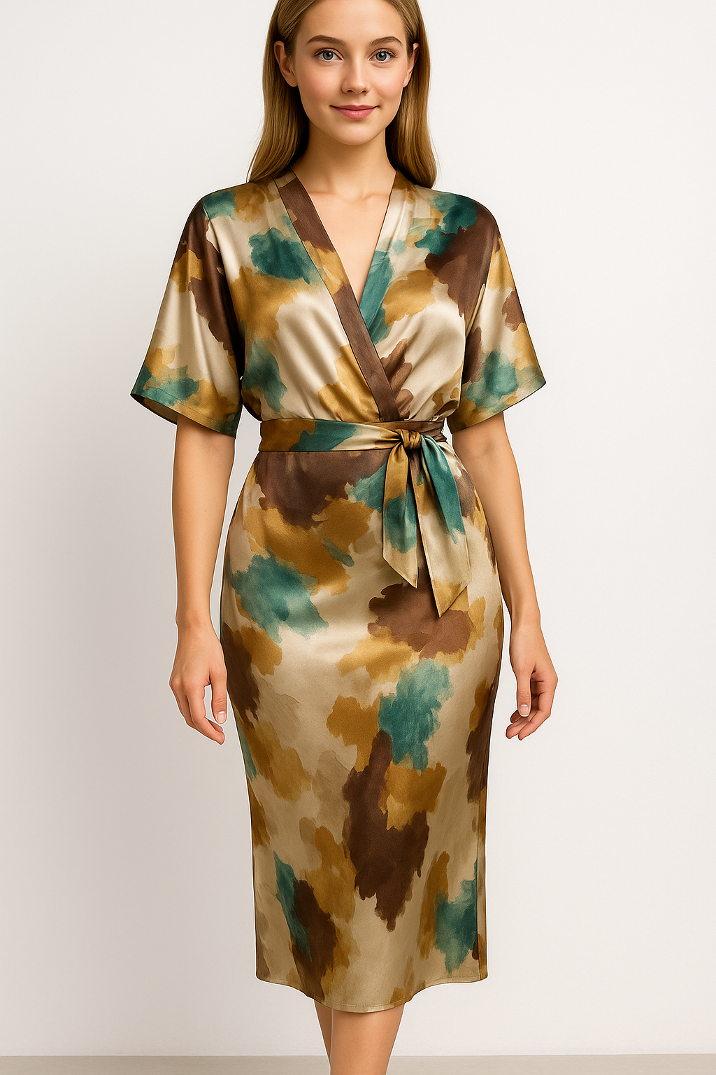 Damen Elegantes Satin Kleid mit Druck 1