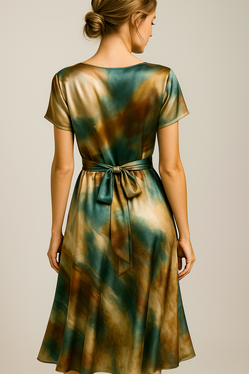 Damen Elegantes Satin Kleid mit Druck 2
