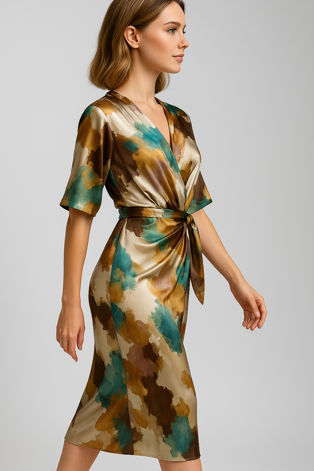 Damen Elegantes Satin Kleid mit Druck 3