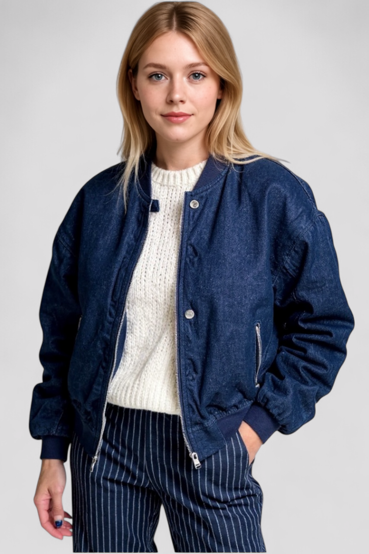 Damen Jeans Bomberjacke mit Einzigartigem Design 1