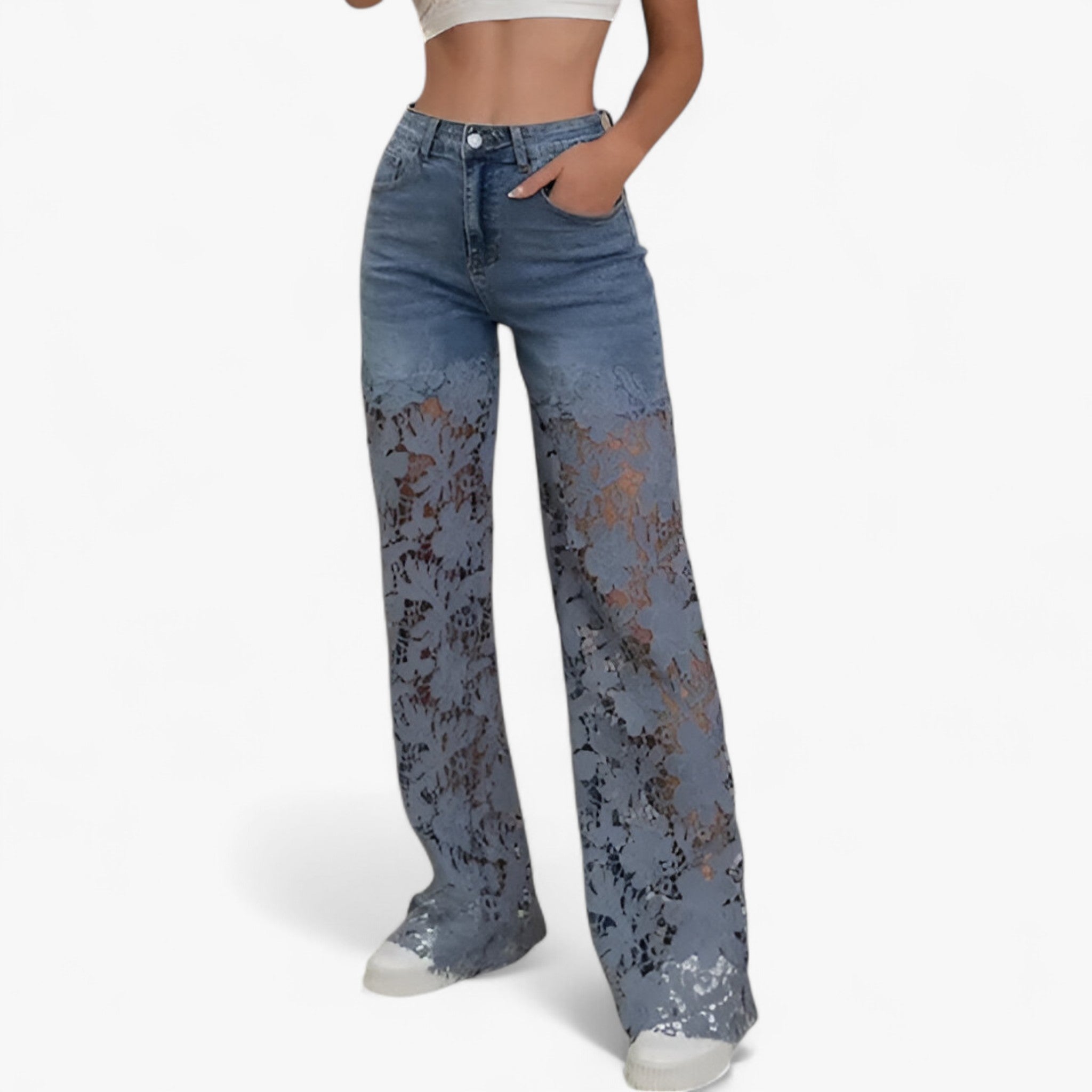 Damen Jeans aus Denim mit Spitzen-Patches 1