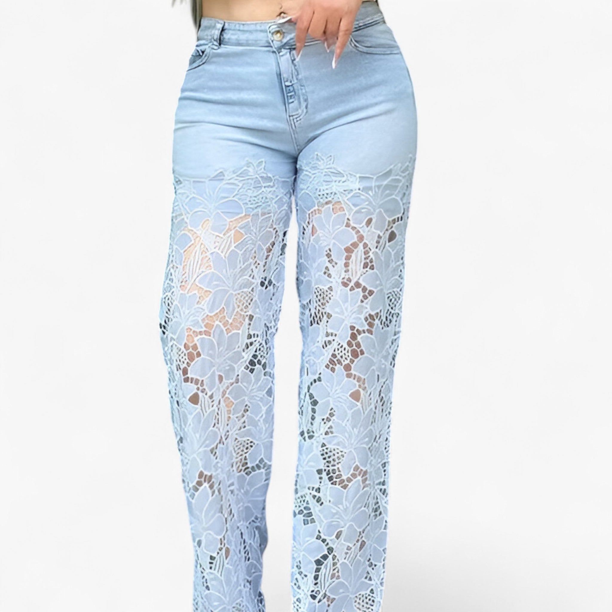 Damen Jeans aus Denim mit Spitzen-Patches 2