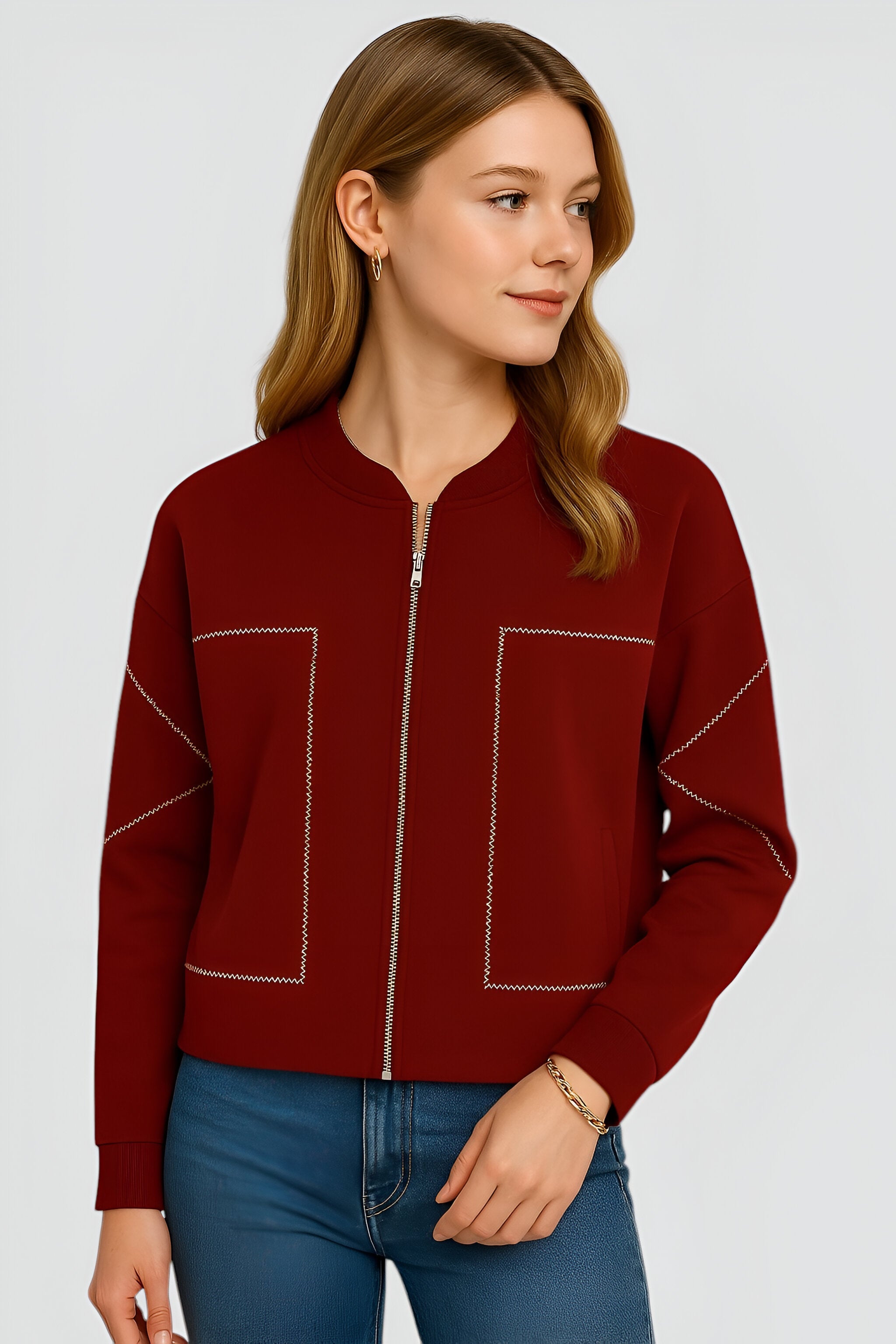 Damen Leichte Stilvolle Jacke mit Reißverschluss 6