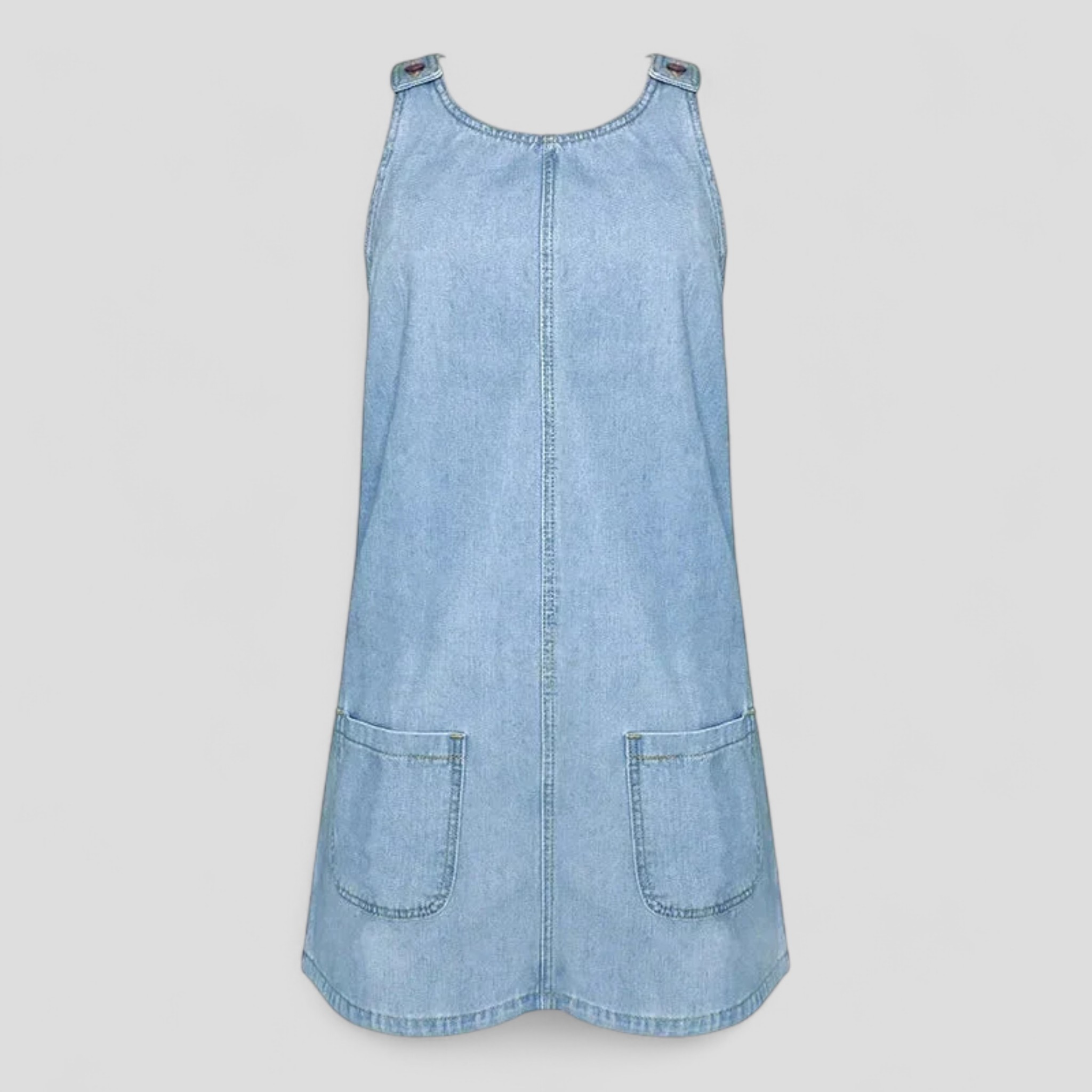 Damen Leichtes Denim Sommerkleid mit Taschen 0