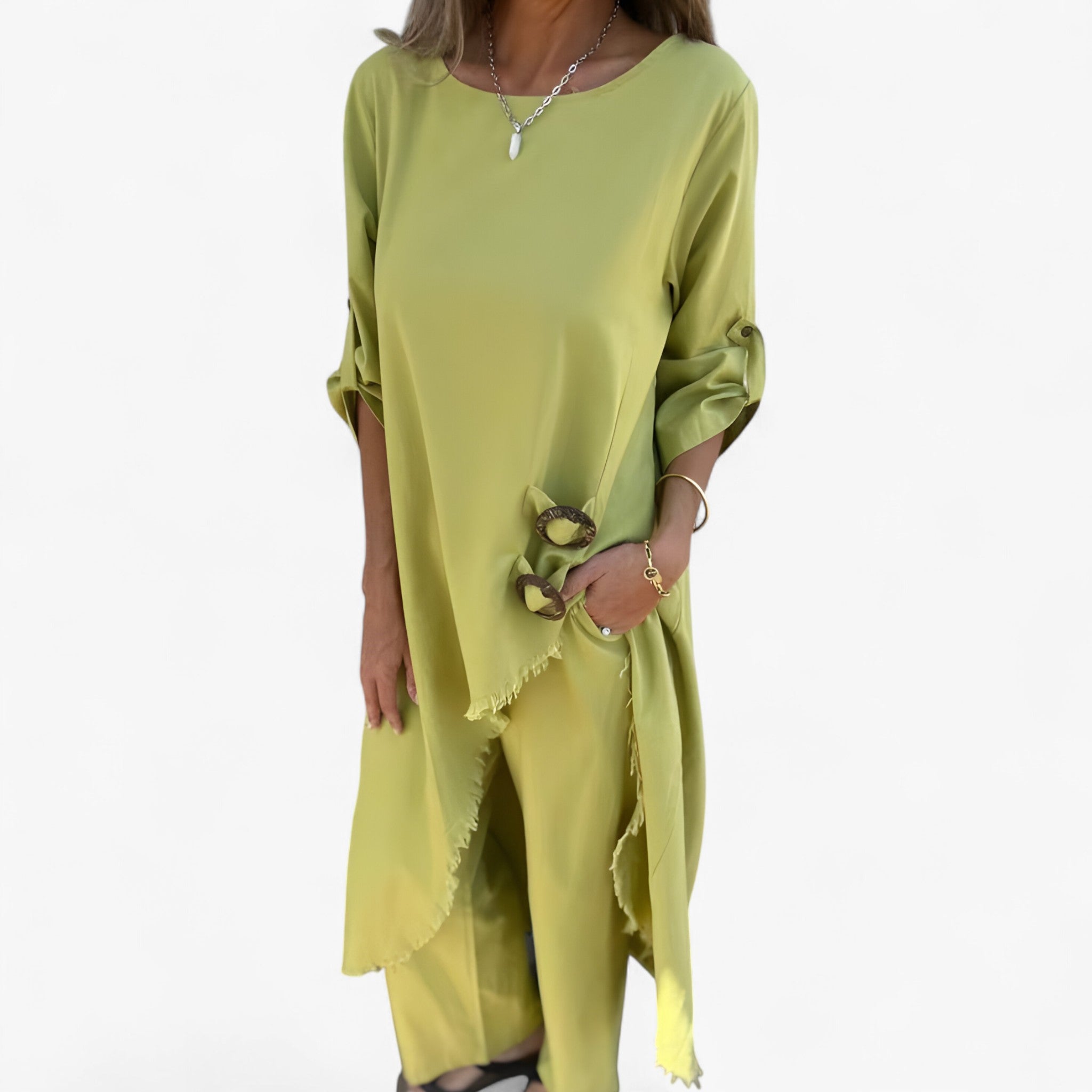 Damen Leinen Set Kleid und Hose für Alltag und Freizeit 1