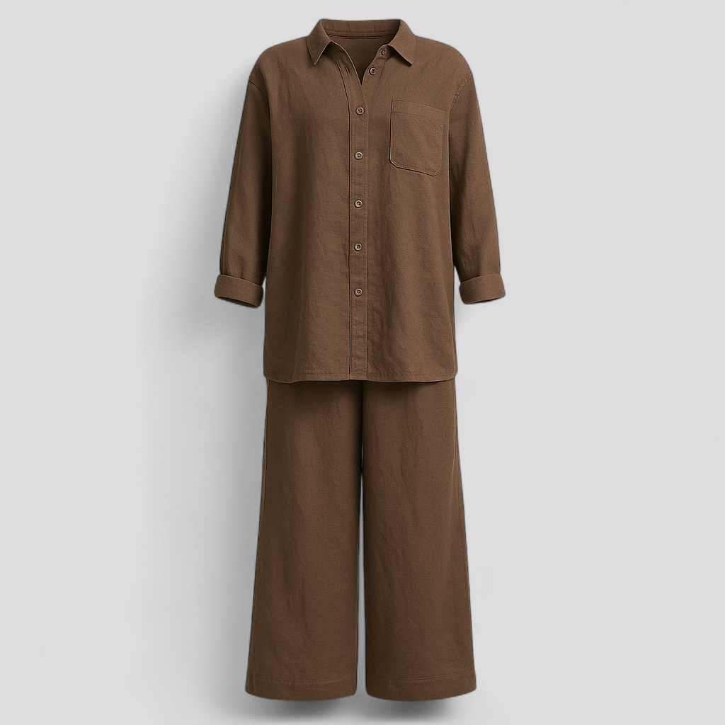 Damen Leinen Set – Elegante Bluse und Hosen 0