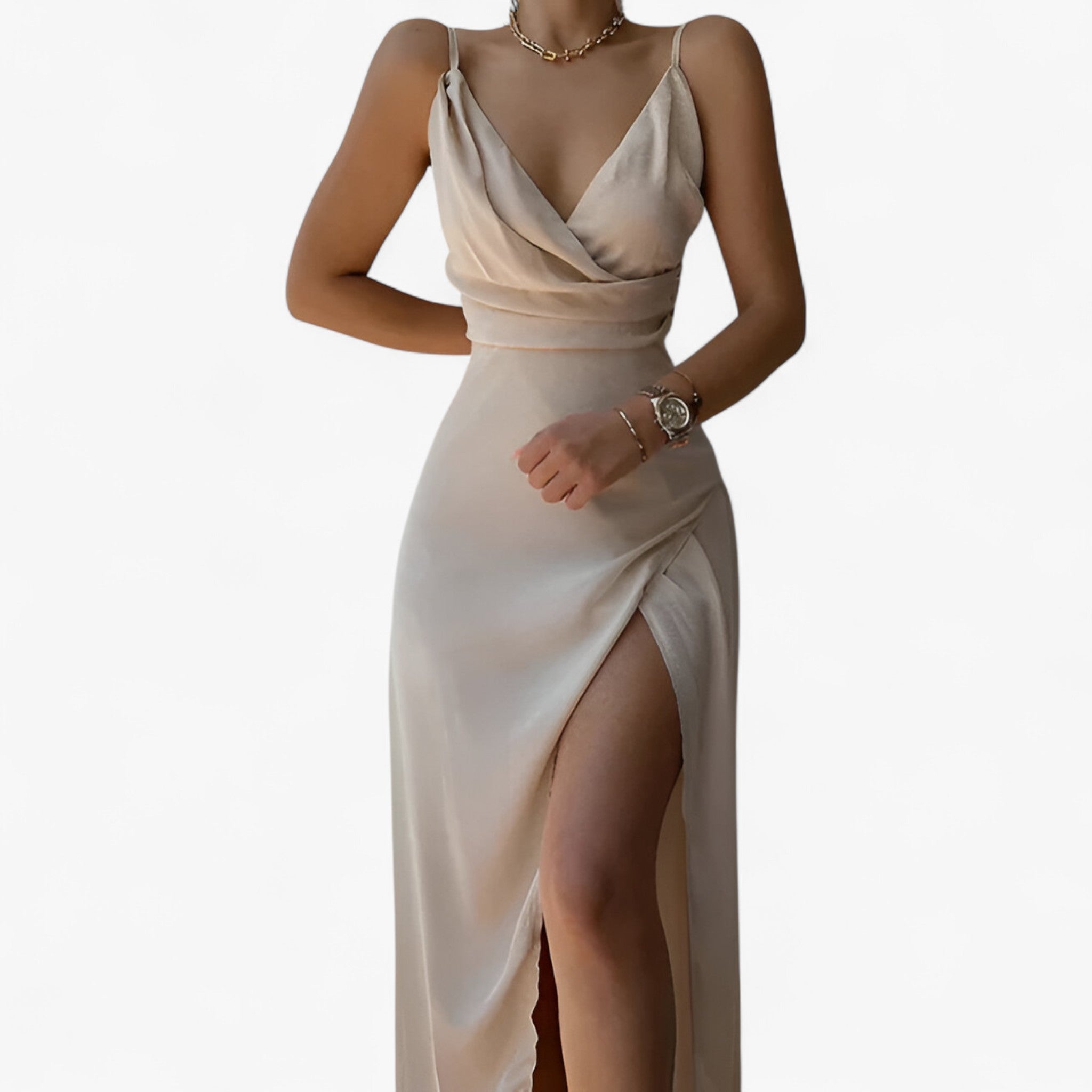 Damen Satin Abendkleid mit Hohem Schlitz 2