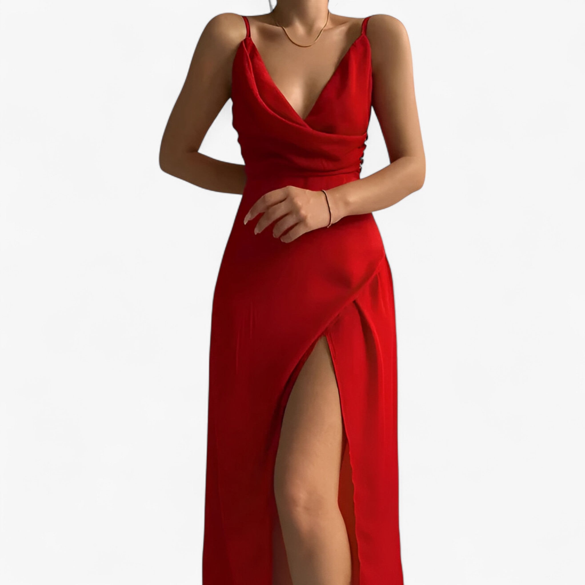Damen Satin Abendkleid mit Hohem Schlitz 3