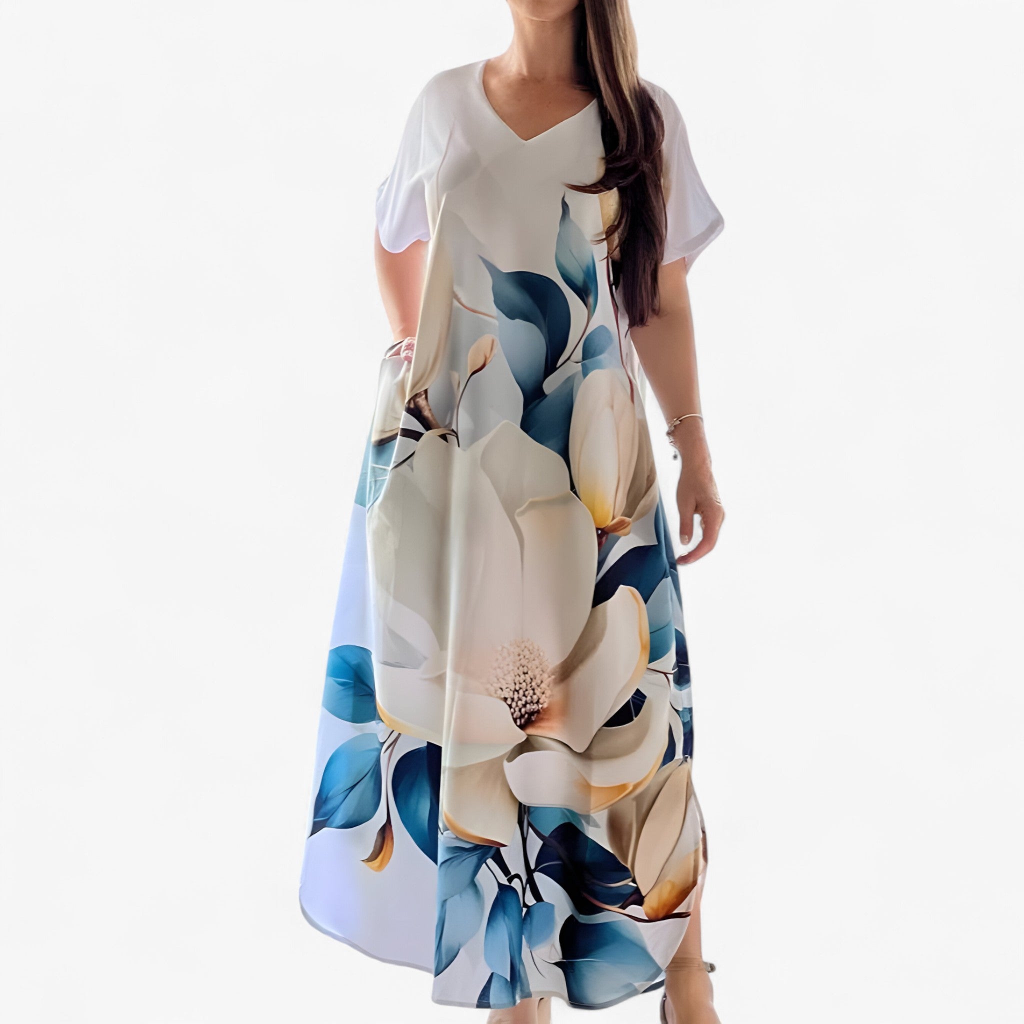 Damen V-Ausschnitt Casual Kleid aus Weichem Stoff 0
