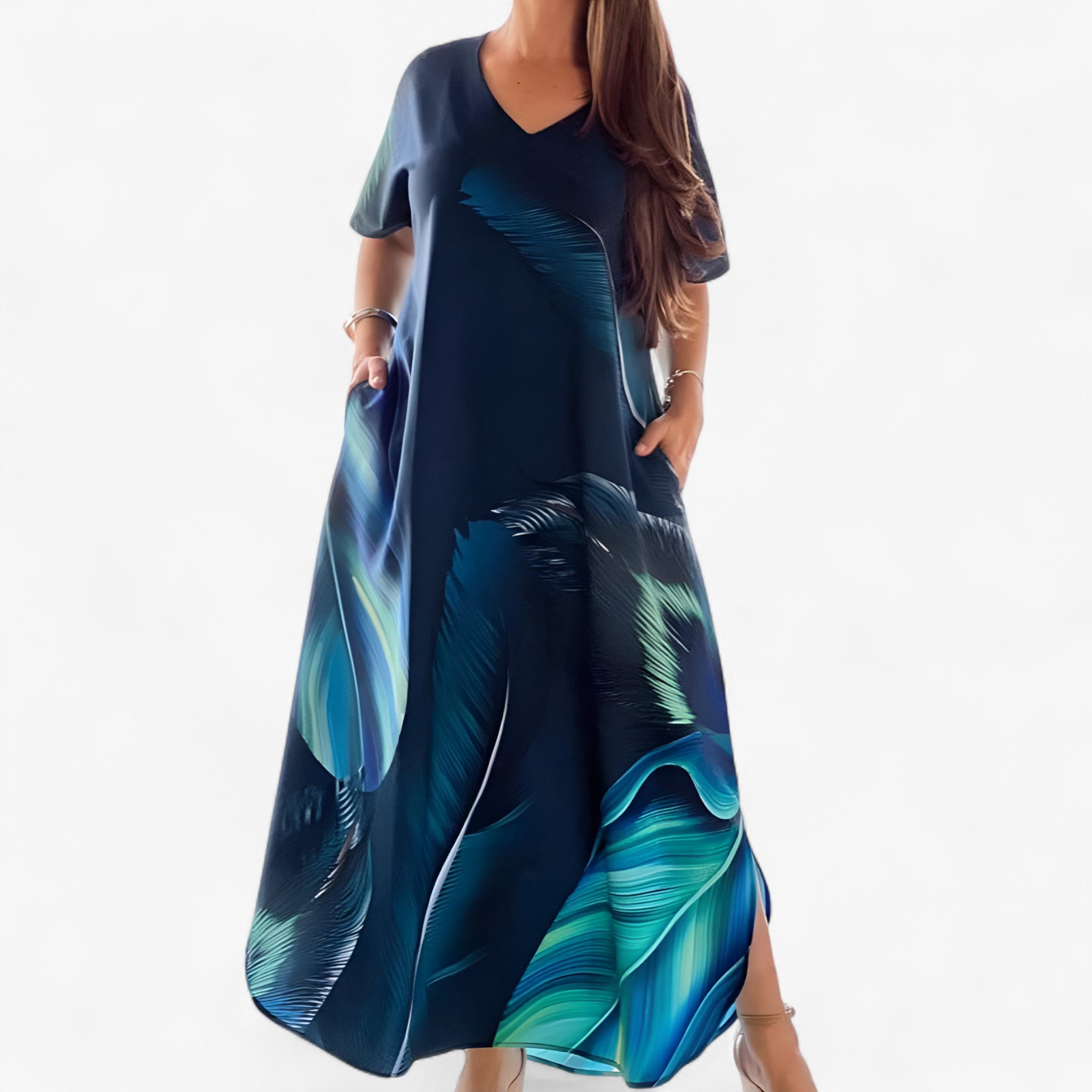 Damen V-Ausschnitt Casual Kleid aus Weichem Stoff 1