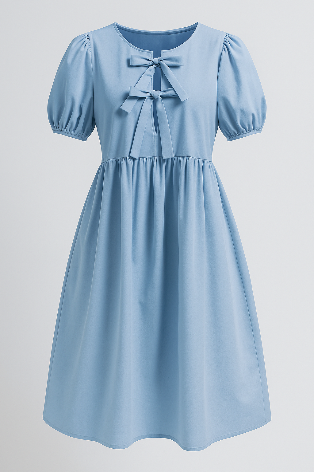 Festliches Damenkleid mit Puffärmeln und Schleife 0