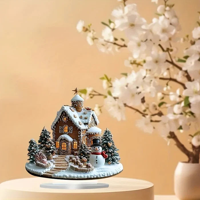 Festliches Lebkuchenhaus mit Schneemannfigur 1