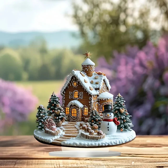 Festliches Lebkuchenhaus mit Schneemannfigur 3