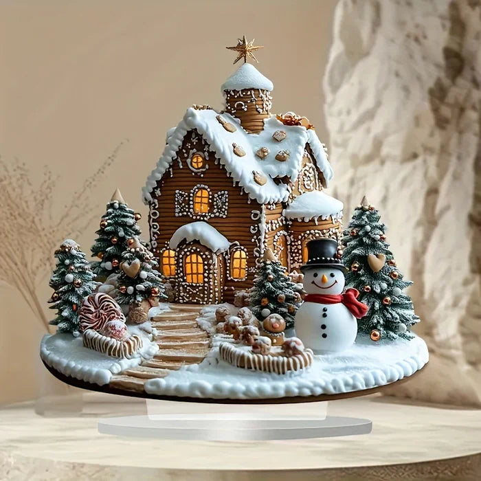 Festliches Lebkuchenhaus mit Schneemannfigur 5