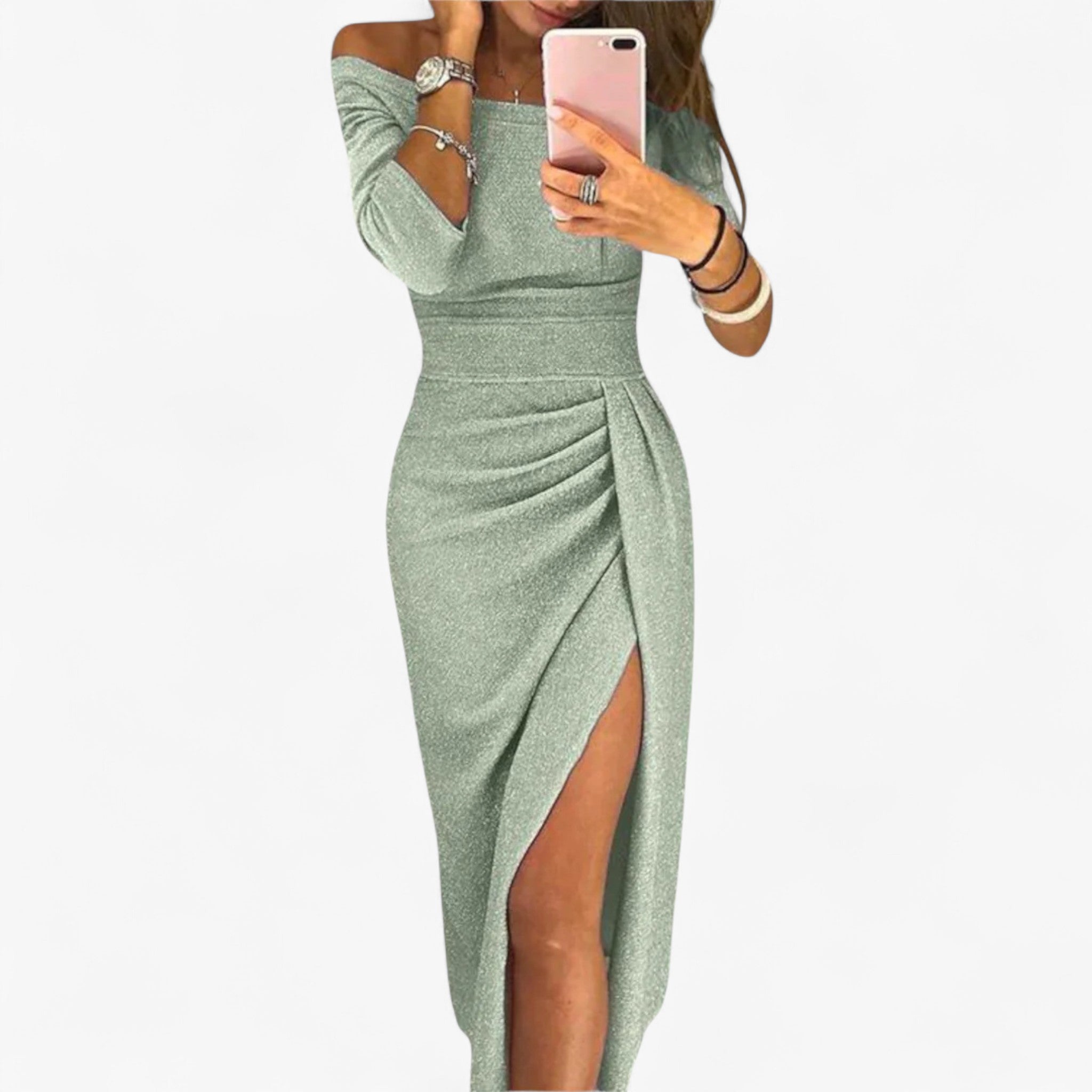 Alwinna - Elegantes Kleid mit freiem Schulterdesign