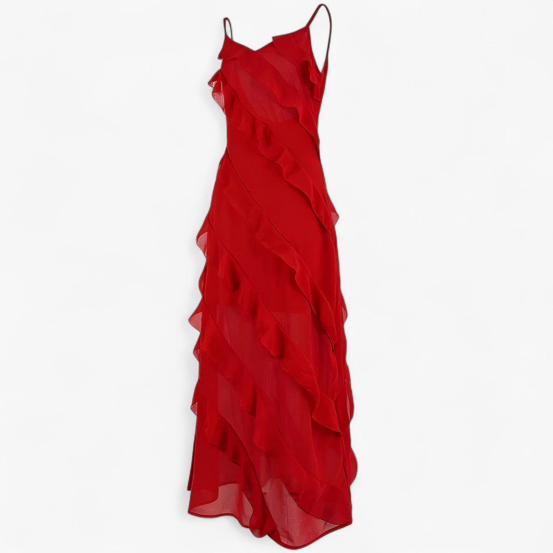 Grace | Langkleid mit dünnen Trägern und schichtigem Volant