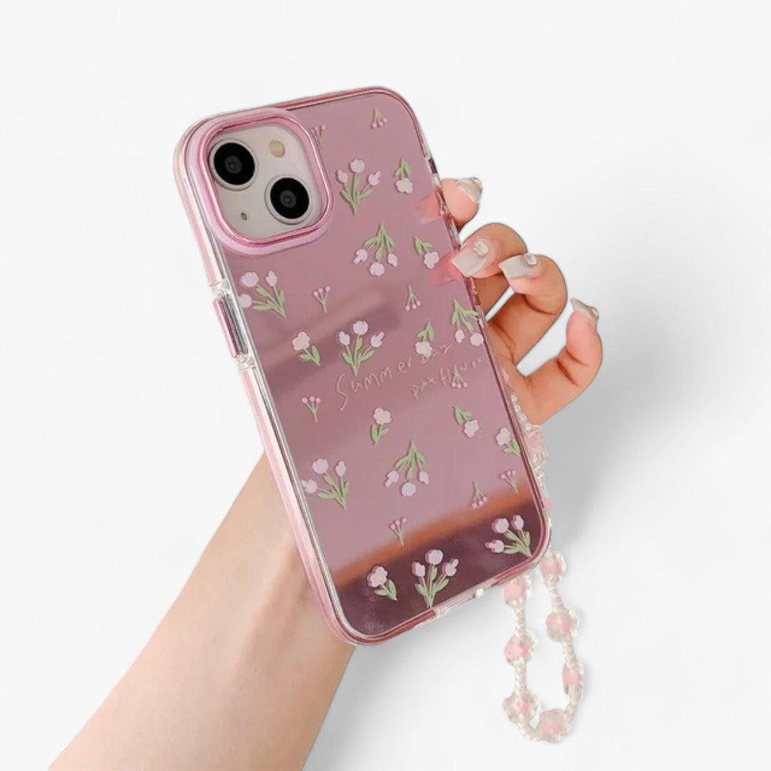 Luxuriöses Rosa | Spiegelblumen-iPhone-Hülle - Hübsche Perlenkette - - Luxuriöses Rosa | Spiegelblumen-iPhone-Hülle - Hübsche Perlenkette - €25 - Concept Frankfurt