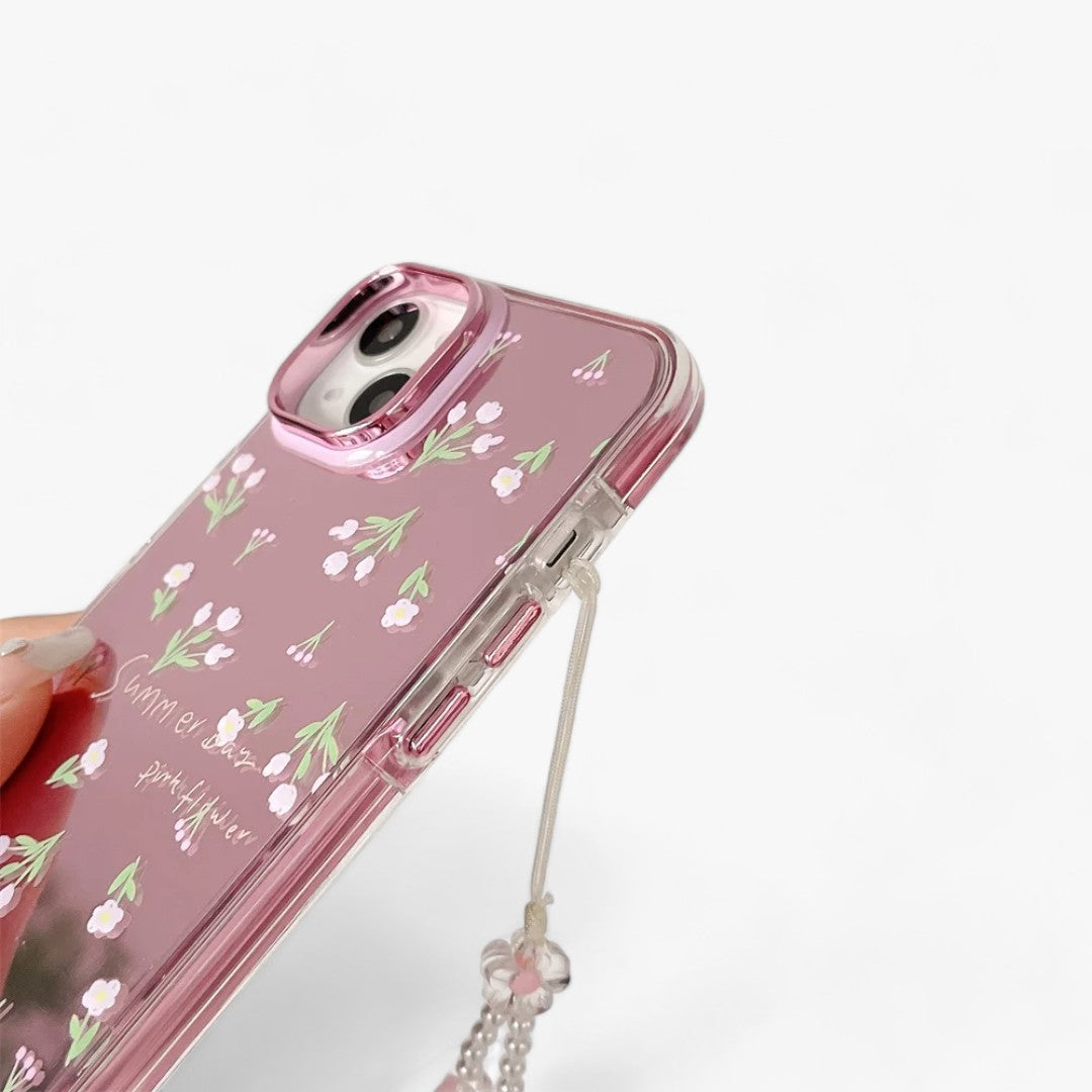 Luxuriöses Rosa | Spiegelblumen-iPhone-Hülle - Hübsche Perlenkette - - Luxuriöses Rosa | Spiegelblumen-iPhone-Hülle - Hübsche Perlenkette - €25 - Concept Frankfurt