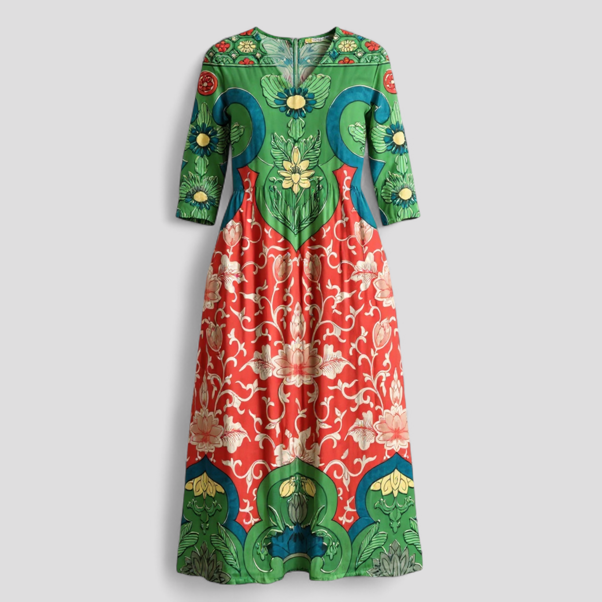Maxikleid Damen Mit Blumenmuster Langarm 0