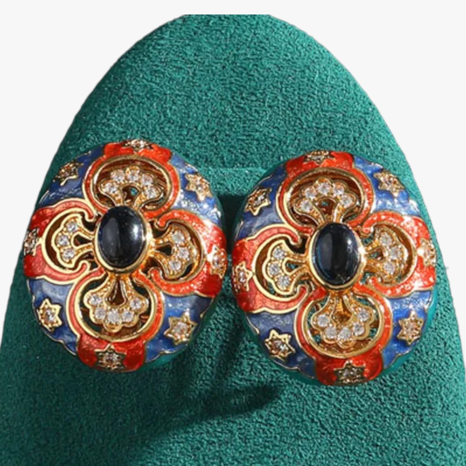 Stephanie | Vintage goldene Ohrringe mit verzierten Emaille-Details