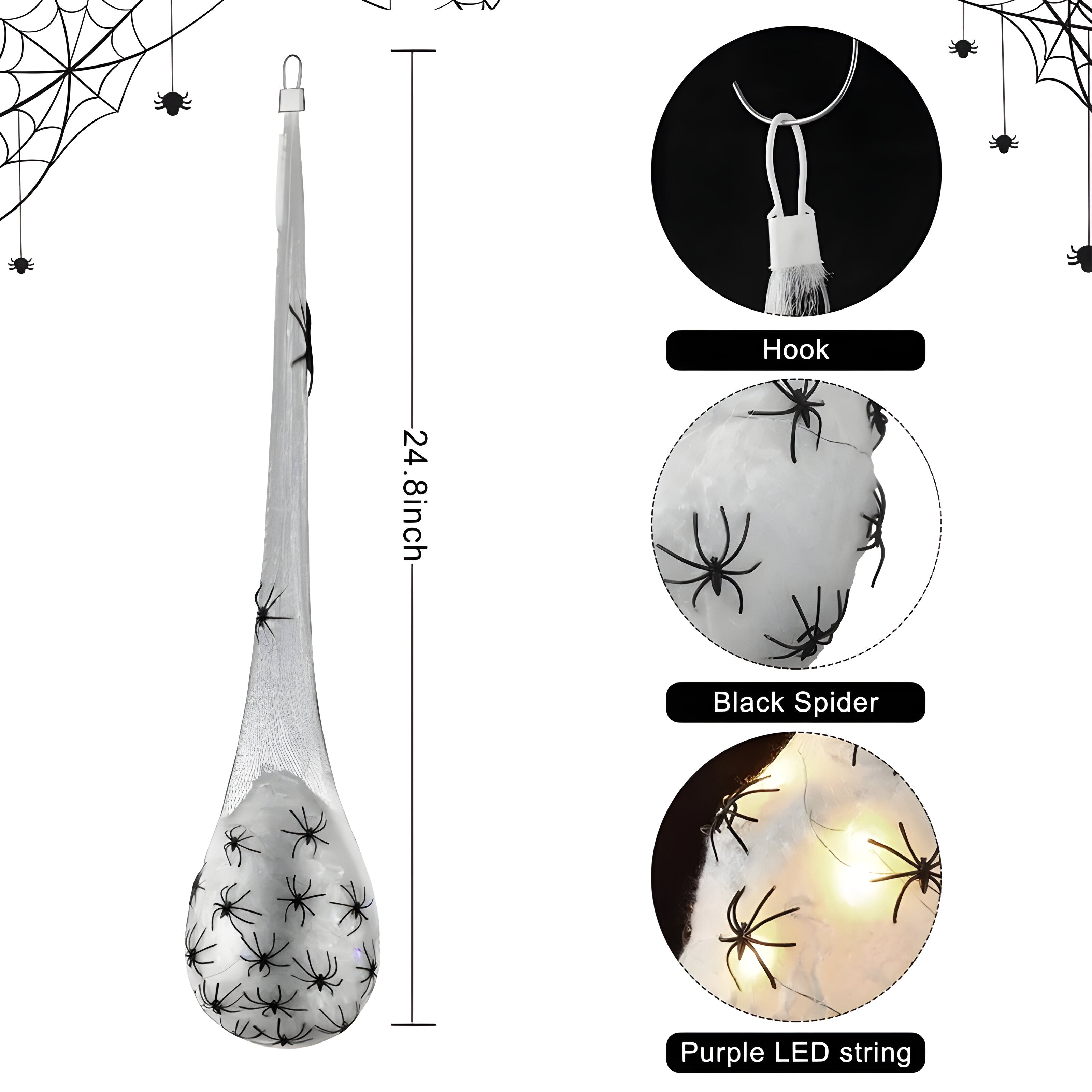 Hängetaschen mit Spinnenkugeln und Lichtern - Halloween Deko für heimgesuchte Häuser - Warmes Licht - (1+1 gratis) Wade | Hängetaschen mit Spinnenkugeln und Lichtern - Halloween Deko für heimgesuchte Häuser - €25 - Concept Düsseldorf