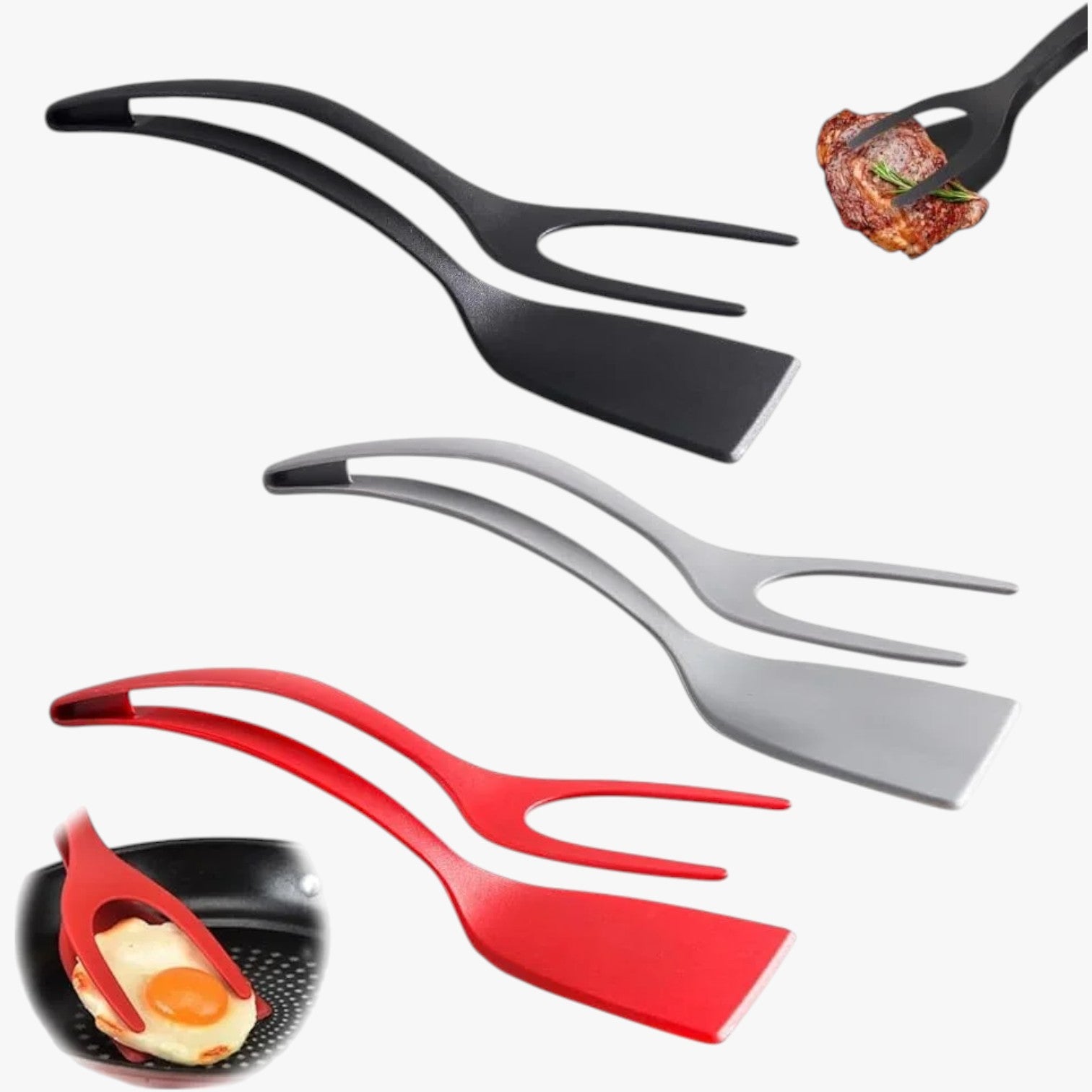 Carson | Silikon-Spatula-Zange 2-in-1 für Eier und Fisch