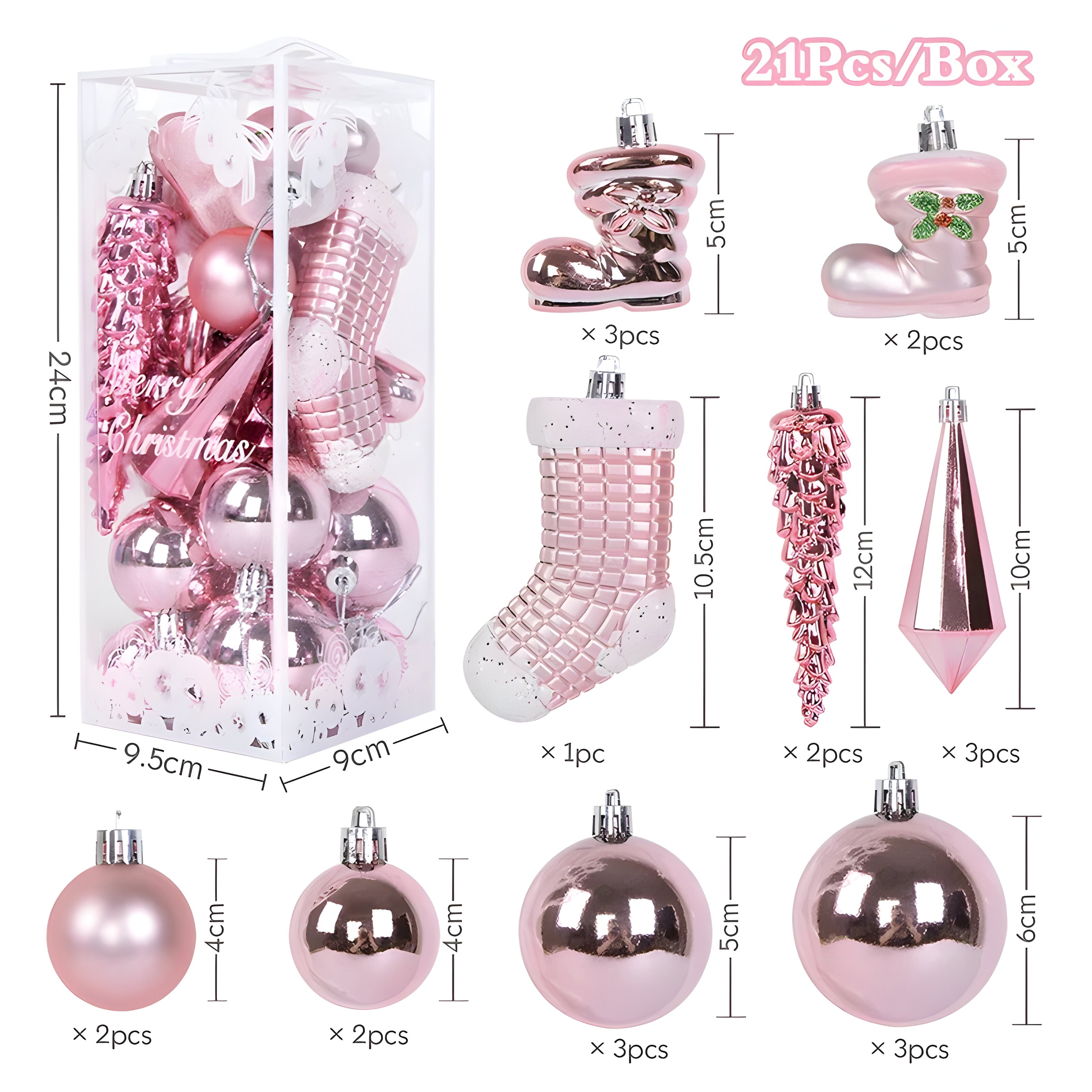 21 Stück Weihnachtskugel-Ornamente – elegante Eiszapfen-Anhänger für Dekorationen - Rosa - 21 Stück Weihnachtskugel-Ornamente – elegante Eiszapfen-Anhänger für Dekorationen - €25 - Concept Neurenberg