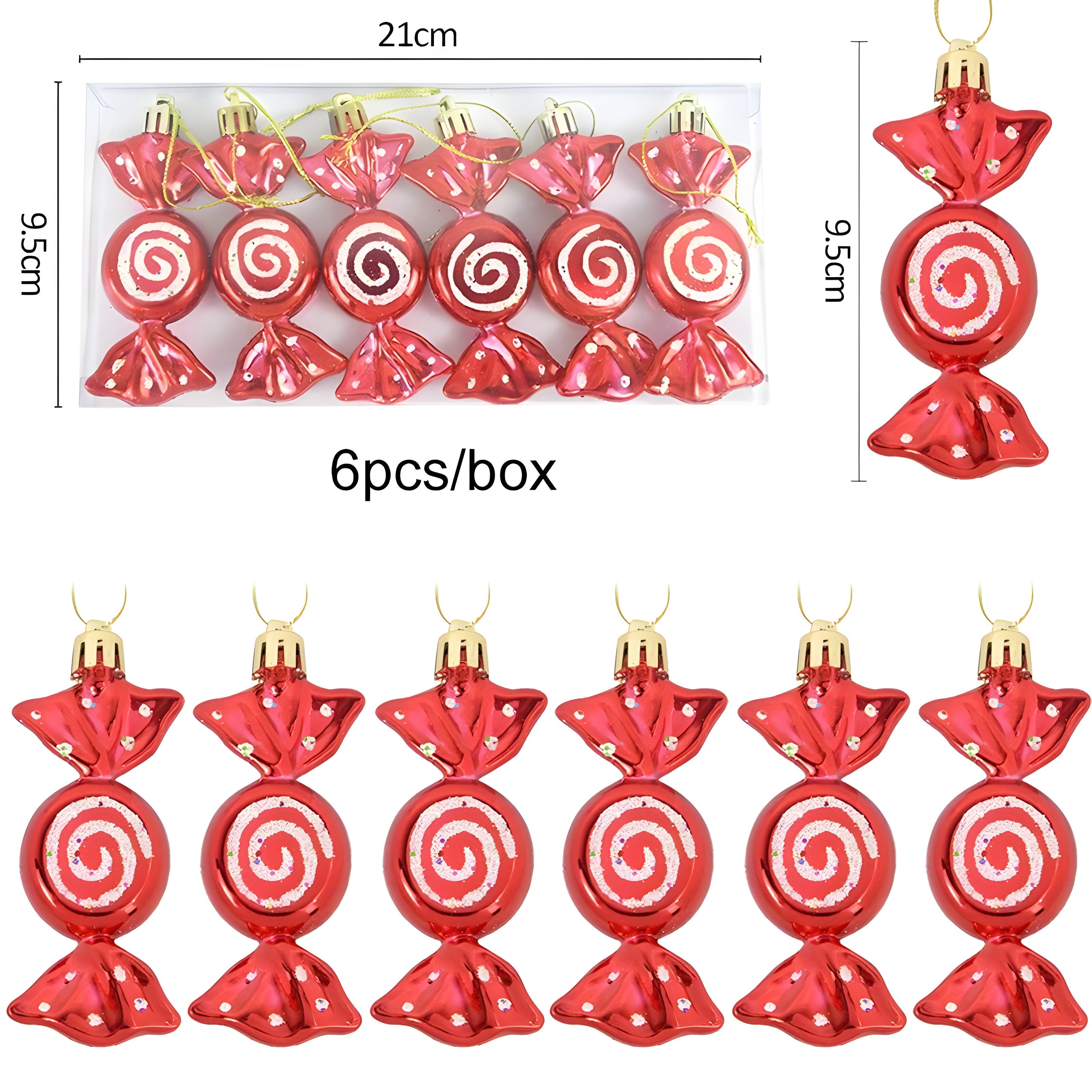 sternenklar | Set mit 6 Christbaumschmuck – festliche rote Süßigkeiten- und Schneeflocken-Dekoration - Set3 - sternenklar | Set mit 6 Christbaumschmuck – festliche rote Süßigkeiten- und Schneeflocken-Dekoration - €25 - Concept Düsseldorf