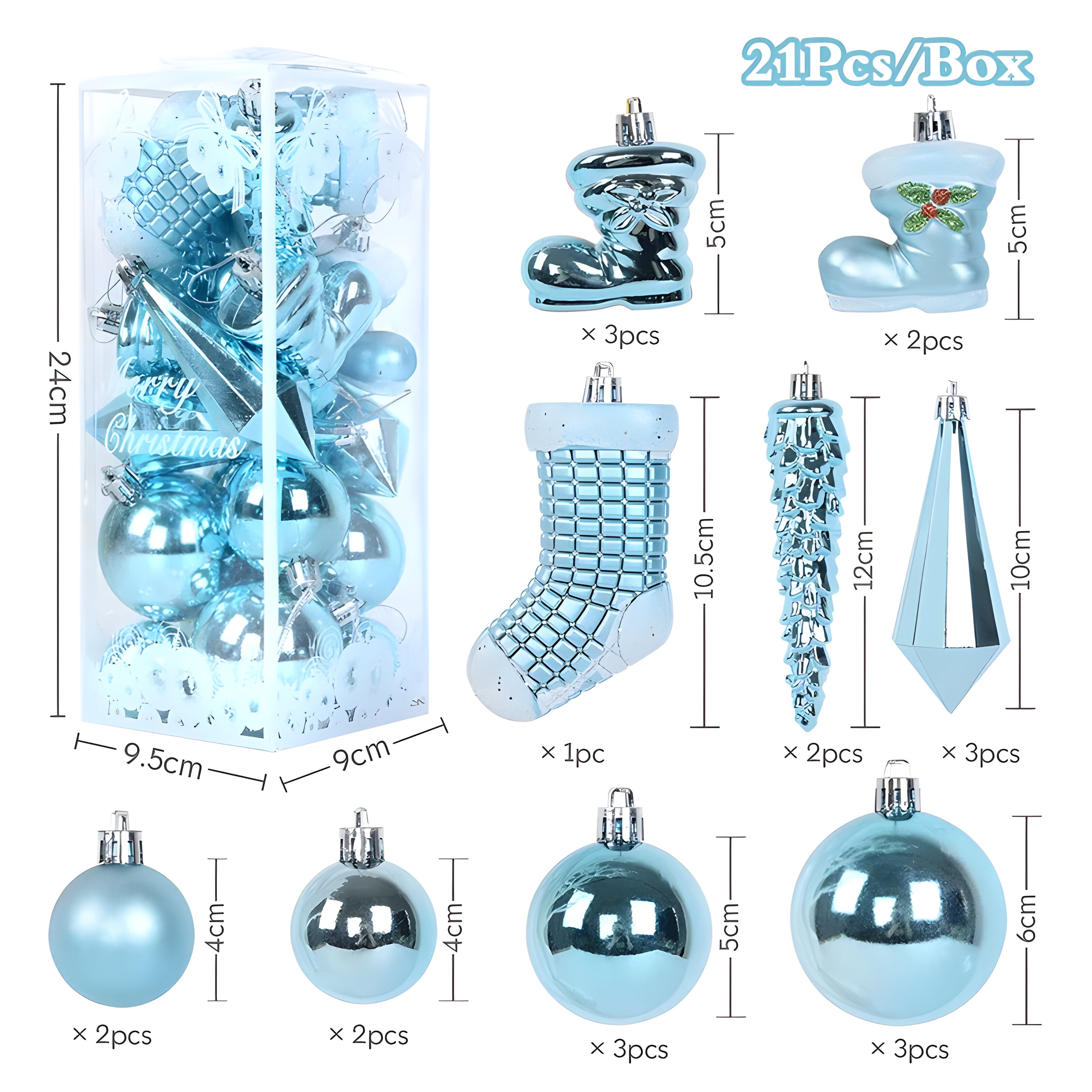 21 Stück Weihnachtskugel-Ornamente – elegante Eiszapfen-Anhänger für Dekorationen - Blau - 21 Stück Weihnachtskugel-Ornamente – elegante Eiszapfen-Anhänger für Dekorationen - €25 - Concept Neurenberg