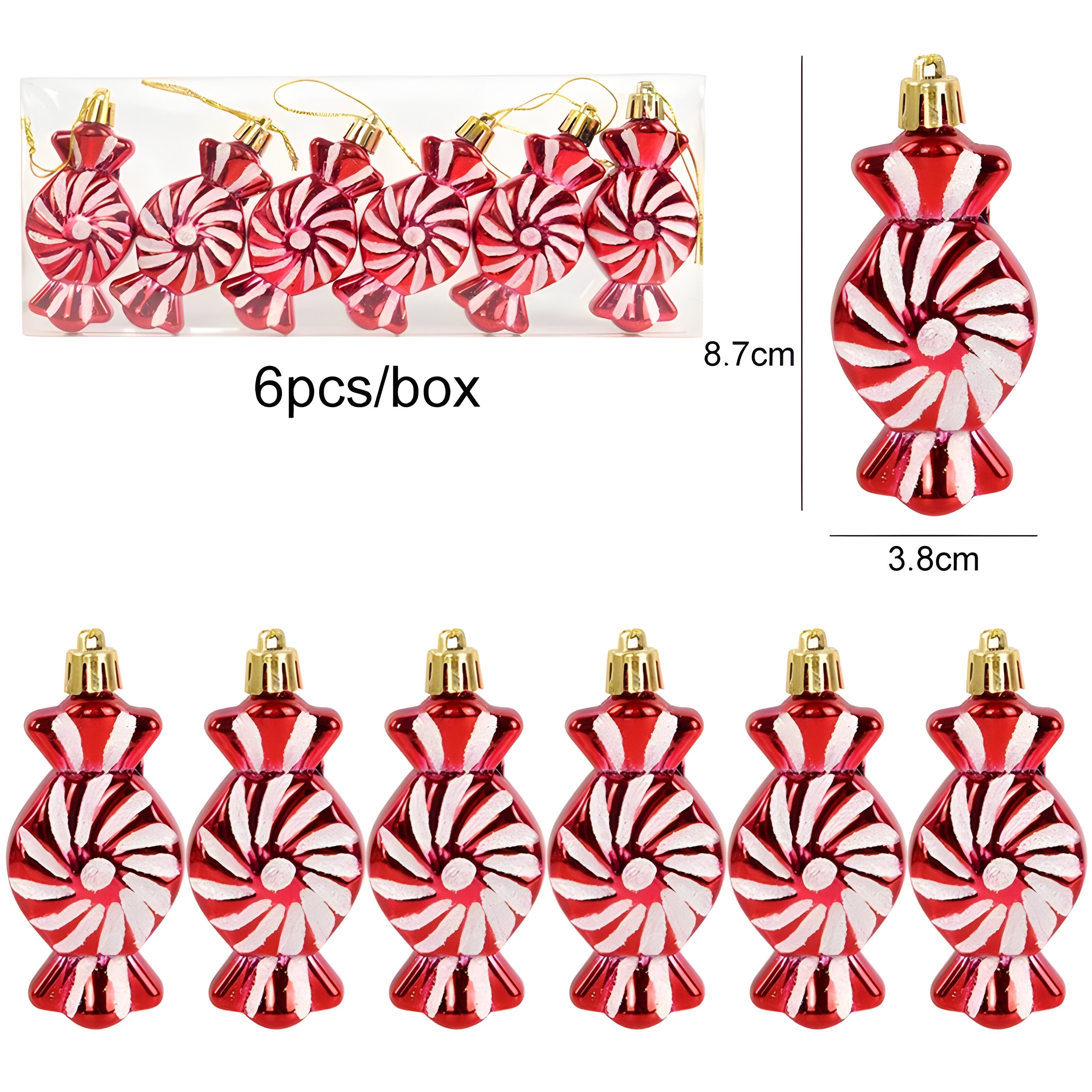 sternenklar | Set mit 6 Christbaumschmuck – festliche rote Süßigkeiten- und Schneeflocken-Dekoration - Set5 - sternenklar | Set mit 6 Christbaumschmuck – festliche rote Süßigkeiten- und Schneeflocken-Dekoration - €25 - Concept Düsseldorf