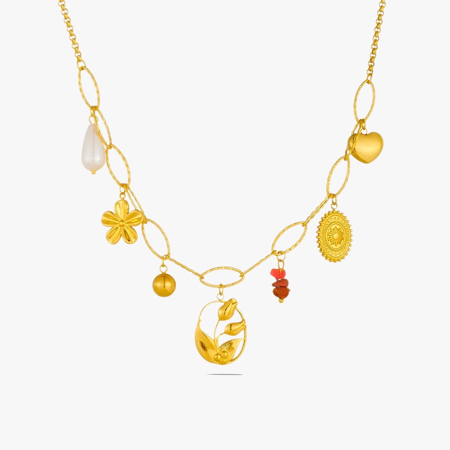 Bailey | Elegante Halskette mit Herz- und Tulpenanhängern