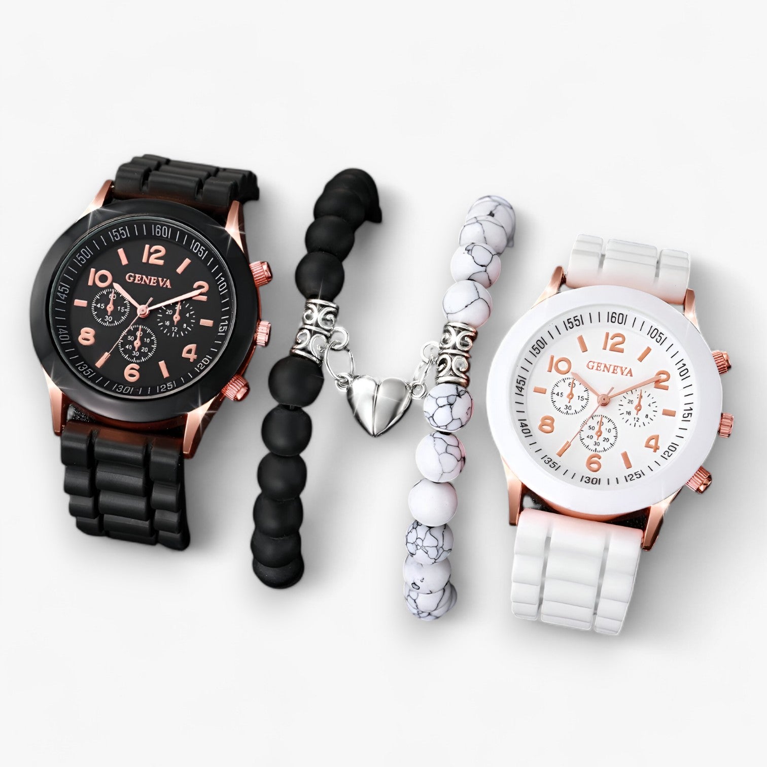 Stylisches Quarzuhr-Set mit herzförmigen Armbändern - 4-Teiliges Set - Stylisches Quarzuhr-Set mit herzförmigen Armbändern - €25 - Concept Neurenberg