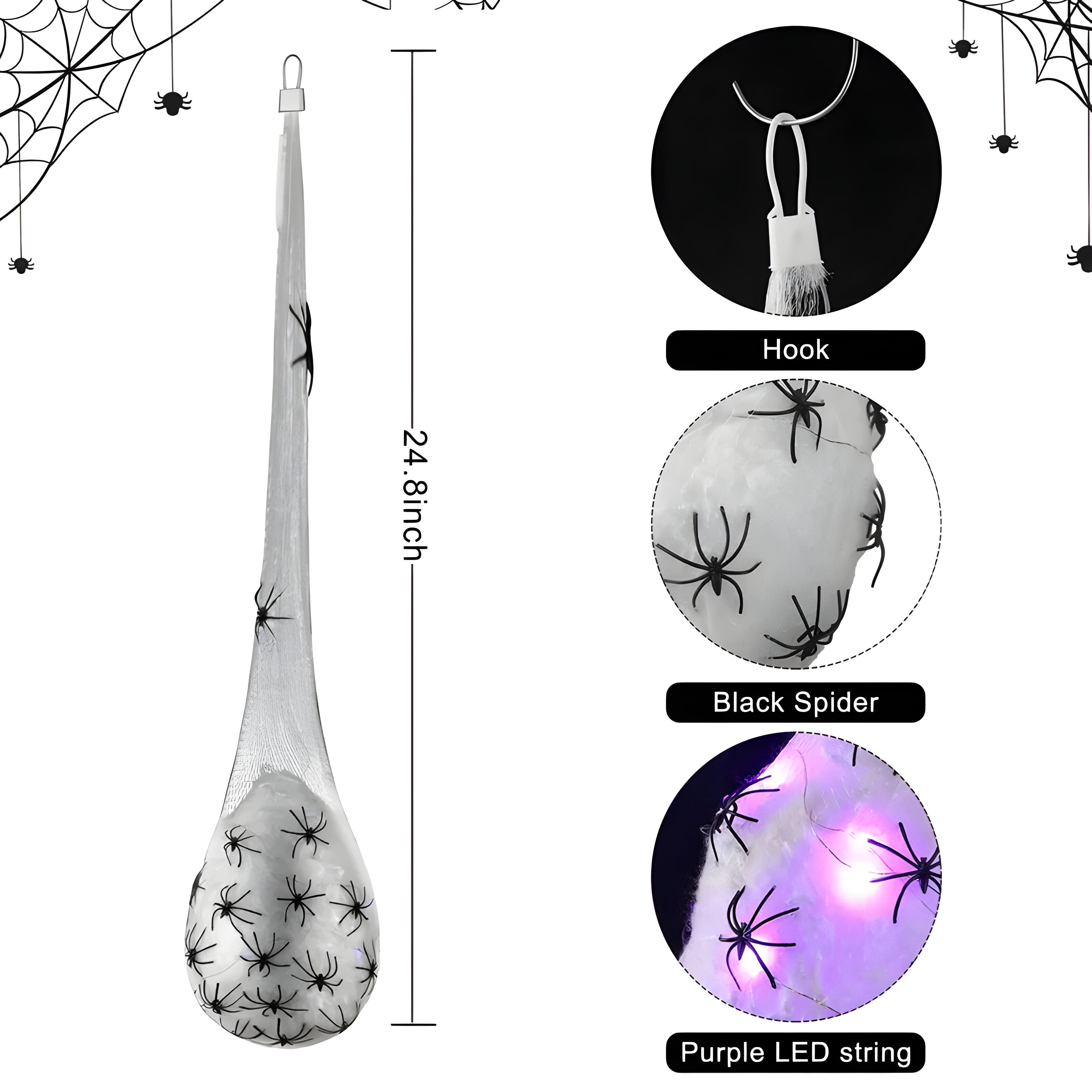 Hängetaschen mit Spinnenkugeln und Lichtern - Halloween Deko für heimgesuchte Häuser - Lila Licht - (1+1 gratis) Wade | Hängetaschen mit Spinnenkugeln und Lichtern - Halloween Deko für heimgesuchte Häuser - €25 - Concept Düsseldorf