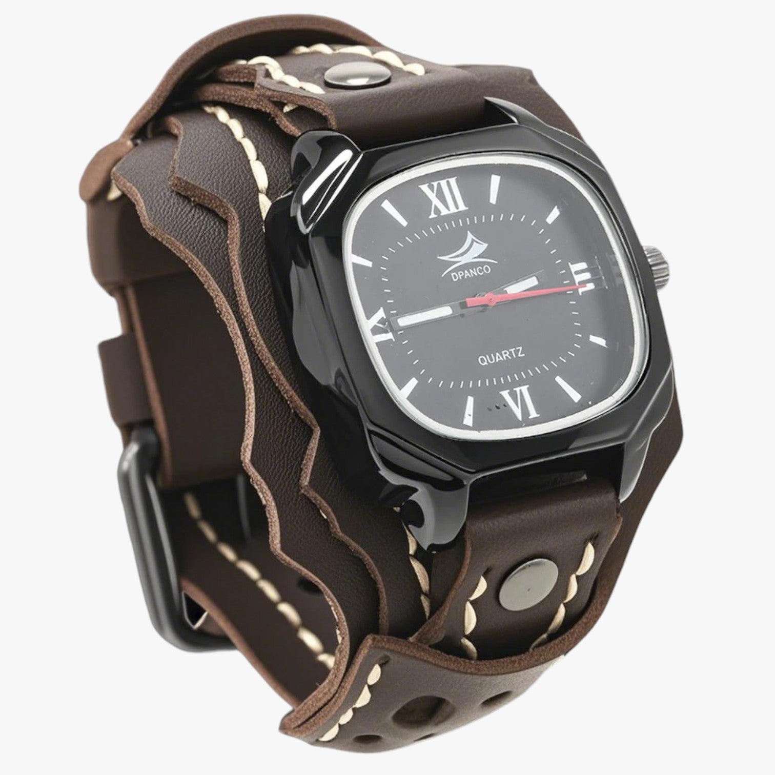 Alden | Großes quadratisches Herrenuhr mit echtem Lederarmband