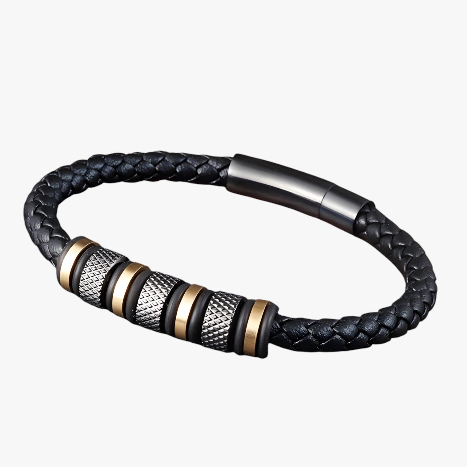Ryder | Herrenarmband aus geflochtenem Leder mit Stahlperlen