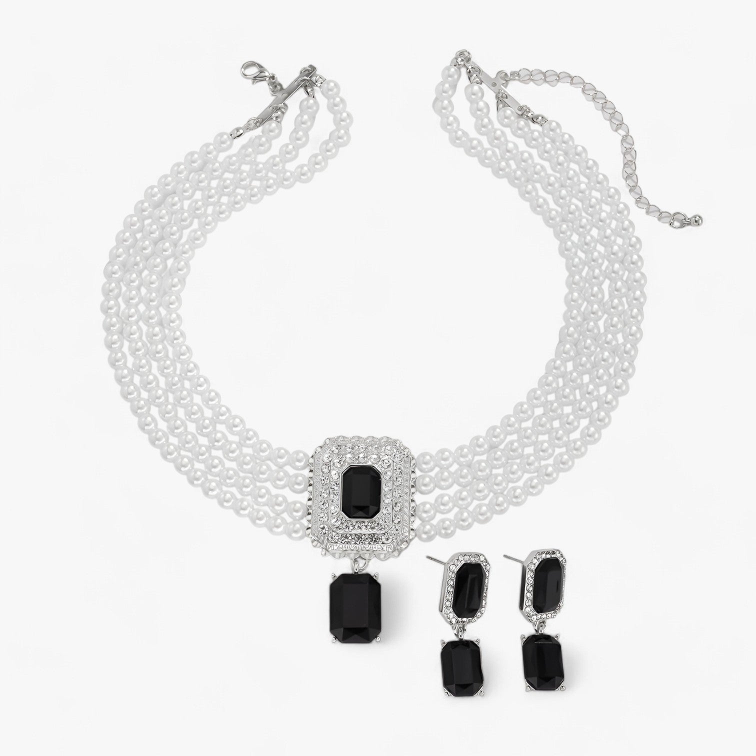 Lacteo Retro Eleganz: Mehrlagiges Perlen-Schmuckset für Damen - schwarz silber Farbe - Lacteo Retro Eleganz: Mehrlagiges Perlen-Schmuckset für Damen - €25 - Concept Neurenberg