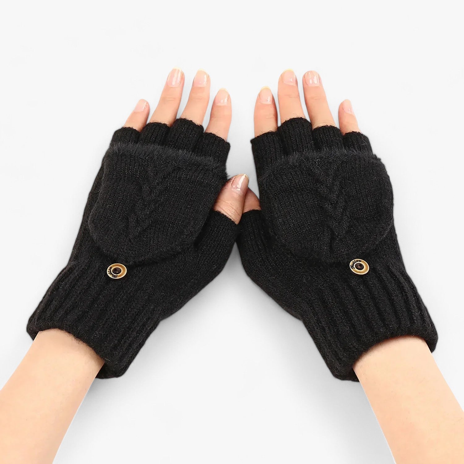 Dicke umgeschlagene gestrickte Handschuhe für Damen - für kaltes Wetter - Schwarz Eine Größe - Dicke umgeschlagene gestrickte Handschuhe für Damen - für kaltes Wetter - €25 - Concept Neurenberg