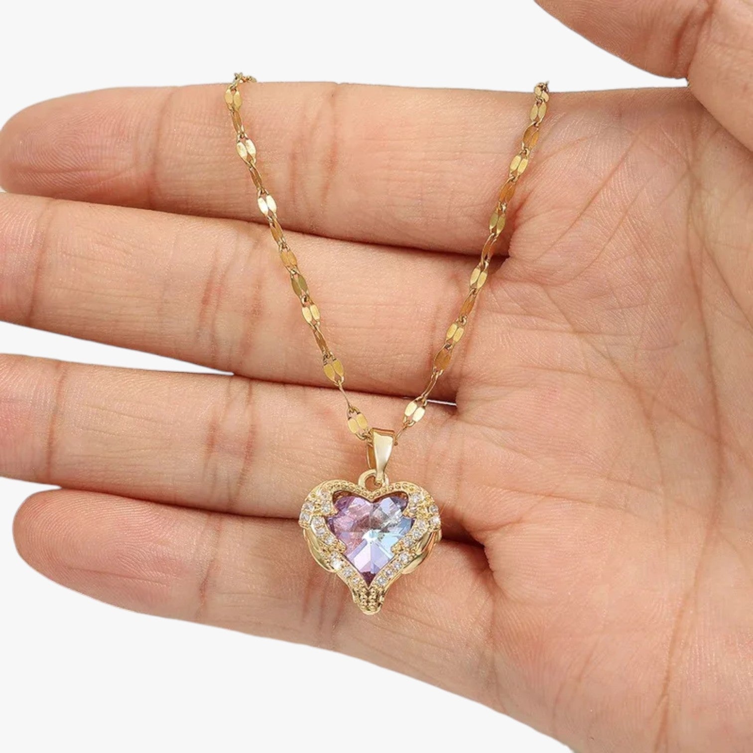 Zuri | Goldherz Kette mit funkelnden Kristallen