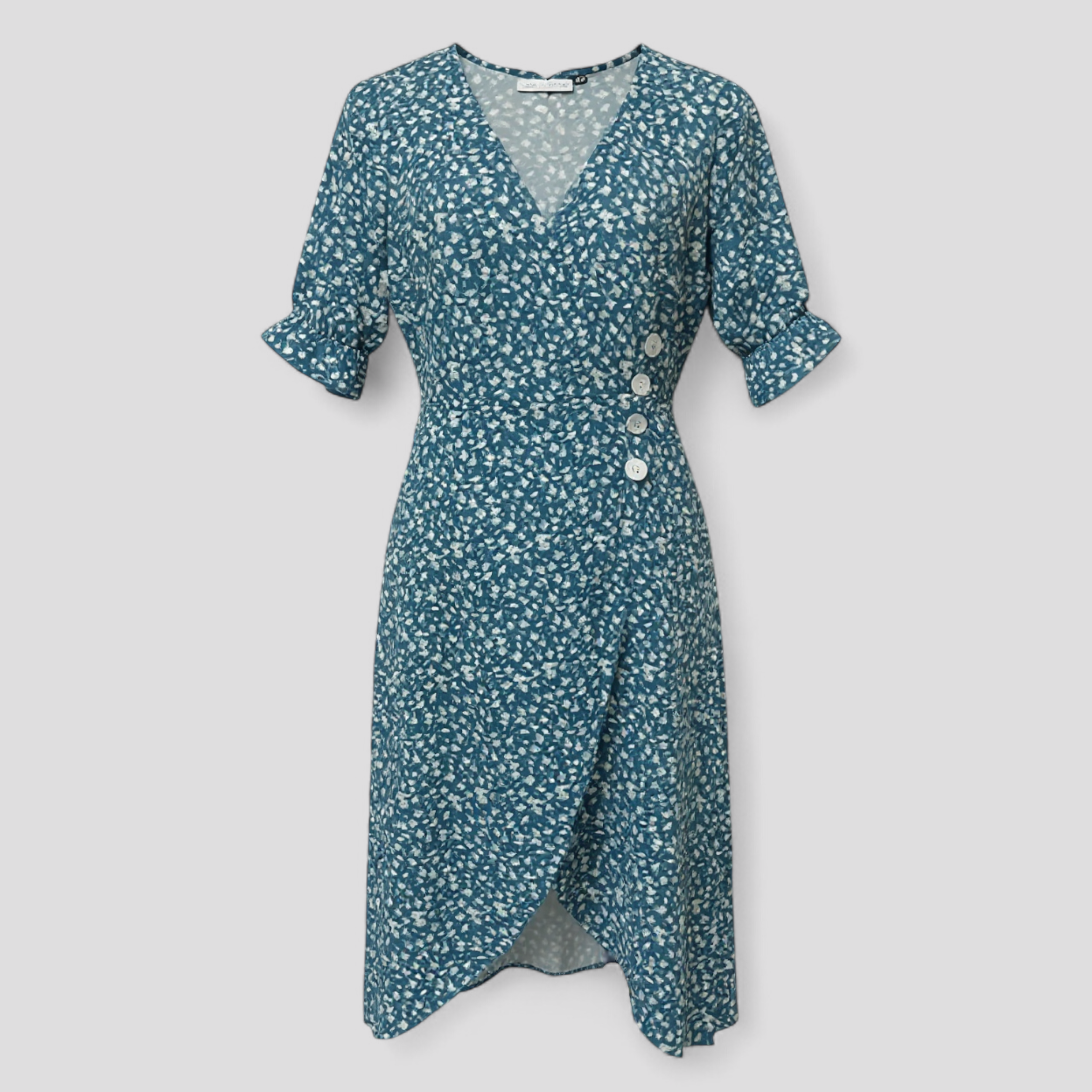 Marie | Geblümtes Midikleid mit V-Ausschnitt und seitlichen Knöpfen