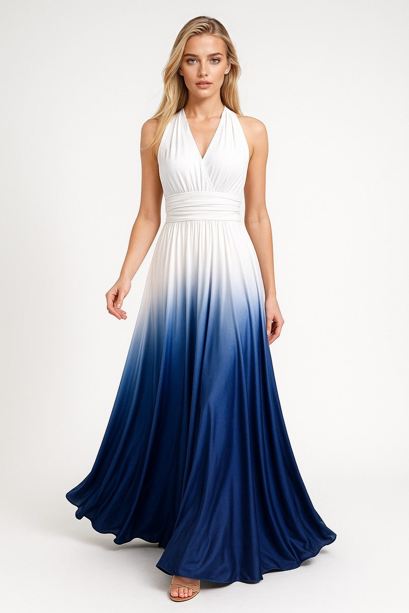 Marina | Damen Ombré-Maxikleid mit V-Ausschnitt