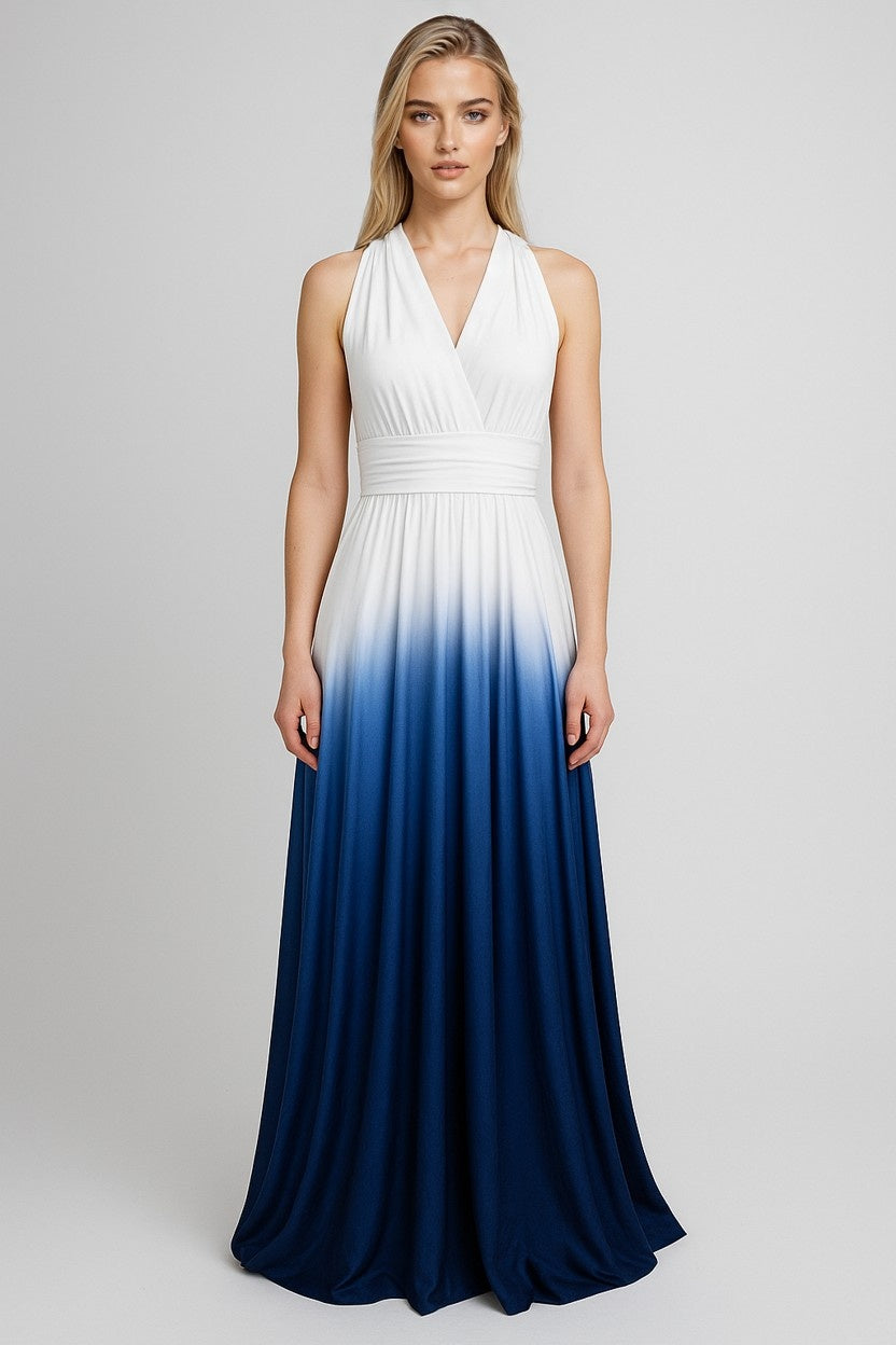 Marina | Damen Ombré-Maxikleid mit V-Ausschnitt