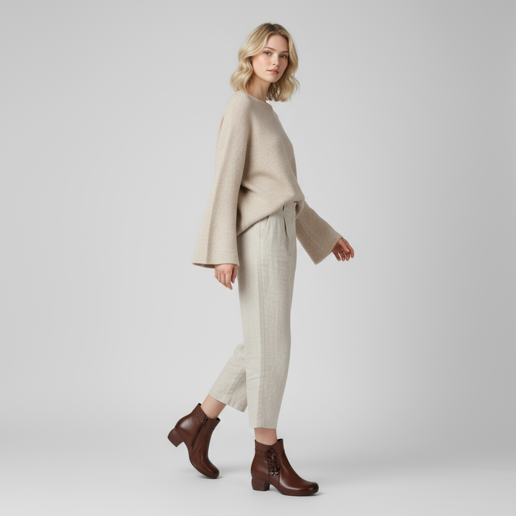 Greta | Retro-Stiefeletten aus echtem Leder mit optischem Absatz