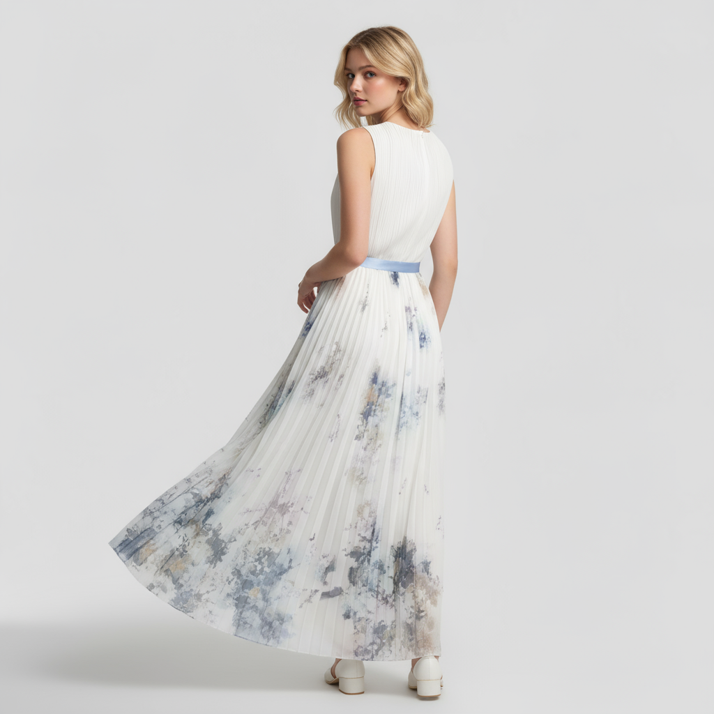 Luciana Damen Sommerkleid im Vintage-Stil mit Falten und Aquarellmuster